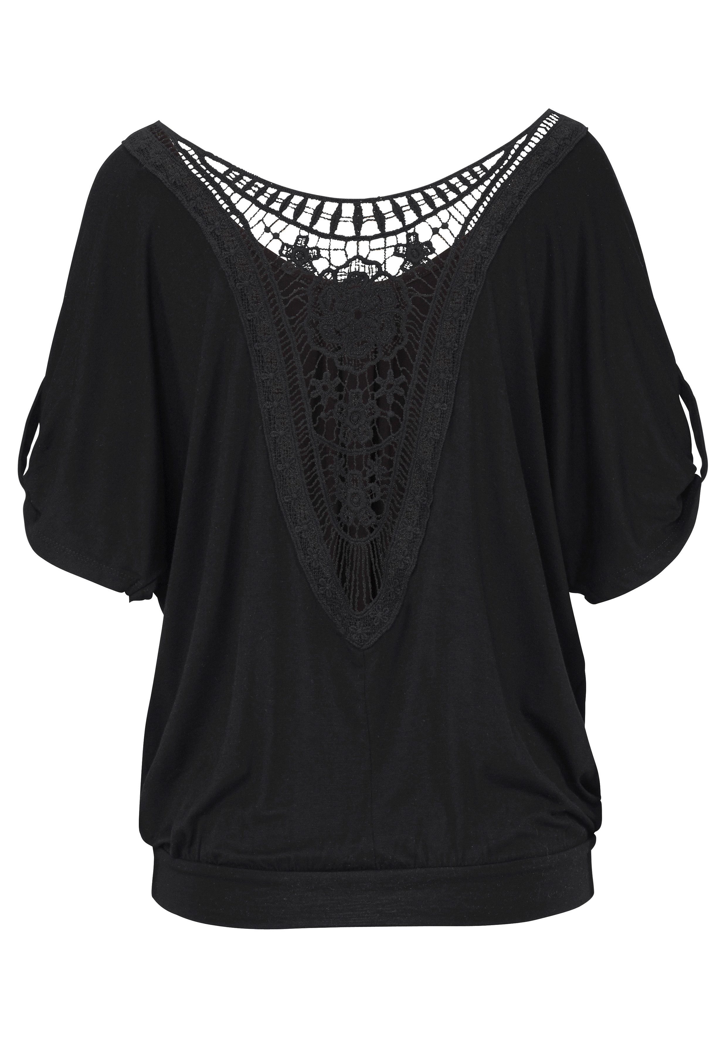 LASCANA Strandshirt mit Häkeleinsatz am Rücken, T-Shirt, weite Passform, luftig und locker
