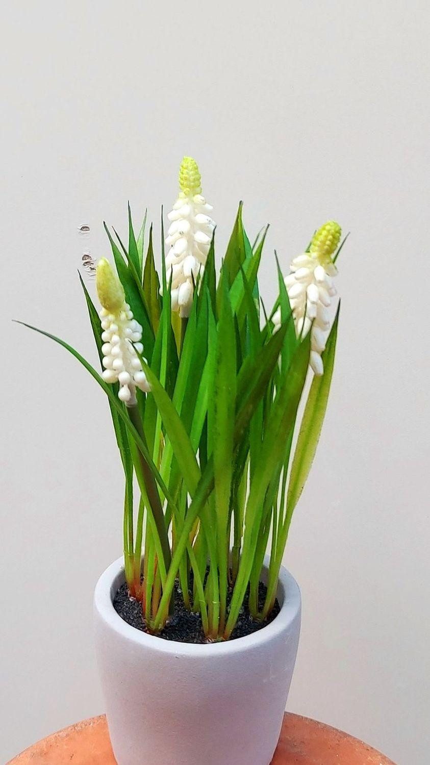 Kunstblume Kunst Blume Traubenhyazinthe NARMADA im Zementtopf, weiß, 20cm Hyazinthe (Traubenhyazinthe), artplants, Höhe 20.0 cm
