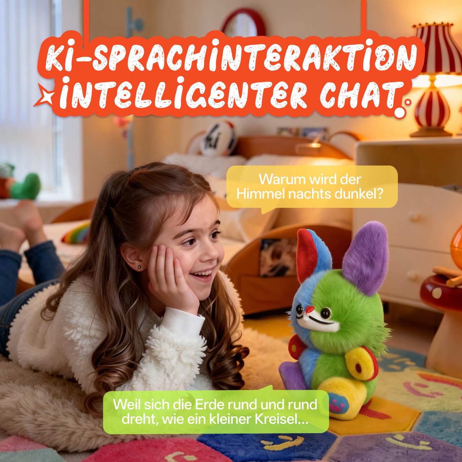 HOMAVO Kuscheltier mit KI und ChatGPT-5, interaktiver Begleiter in 18 Sprachen, über 300 Märchen und Kindersicherung; erfordert 2,4-GHz-WLAN