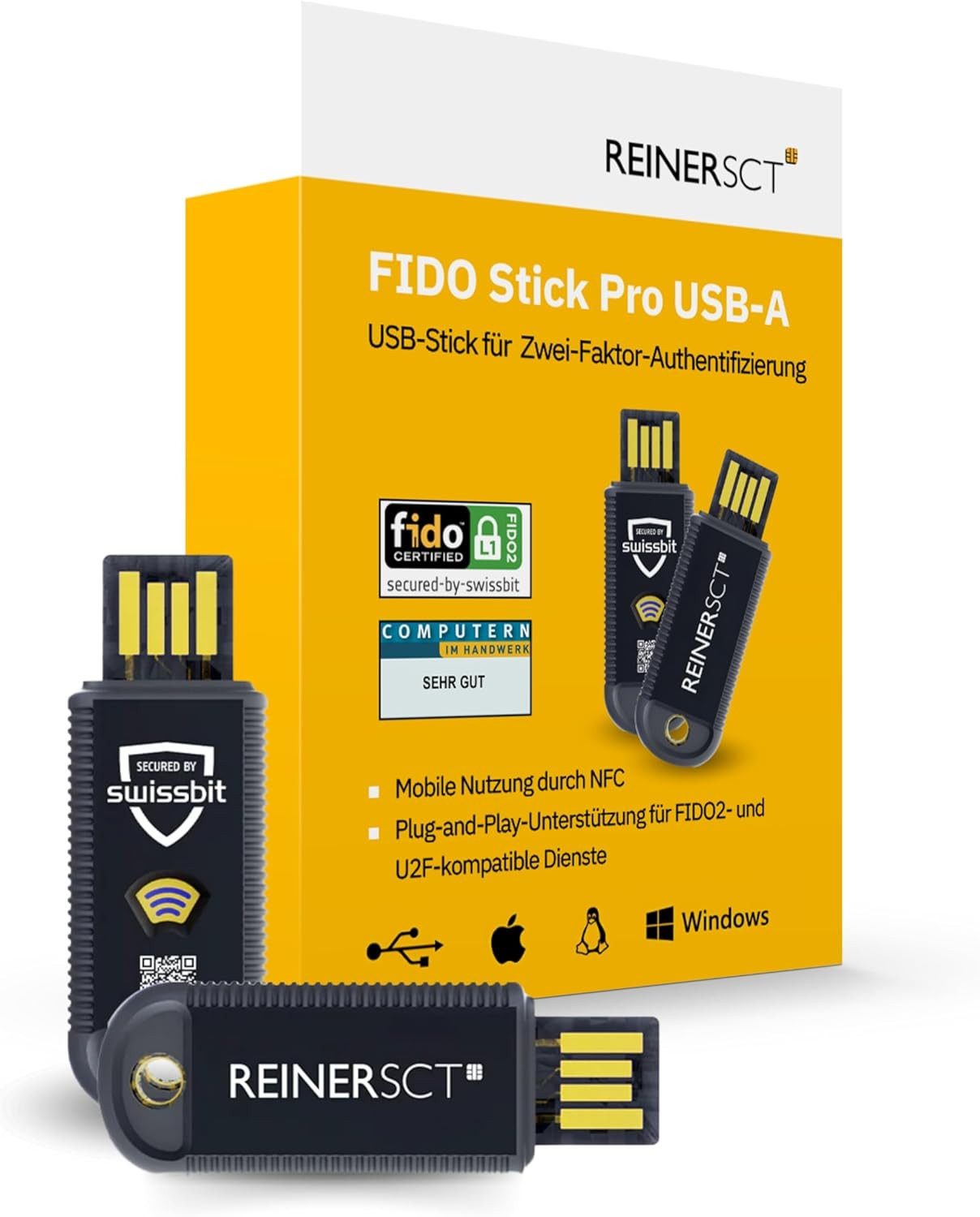 REINER SCT Laptopschloss FIDO Stick Pro, USB-A, Sicherheitsschlüssel für FIDO2- & U2F-kompatible Dienste