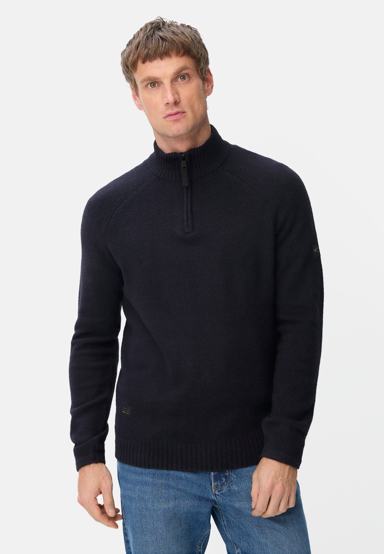 camel active Stehkragenpullover und Reißverschluss Langarm Markenlogo