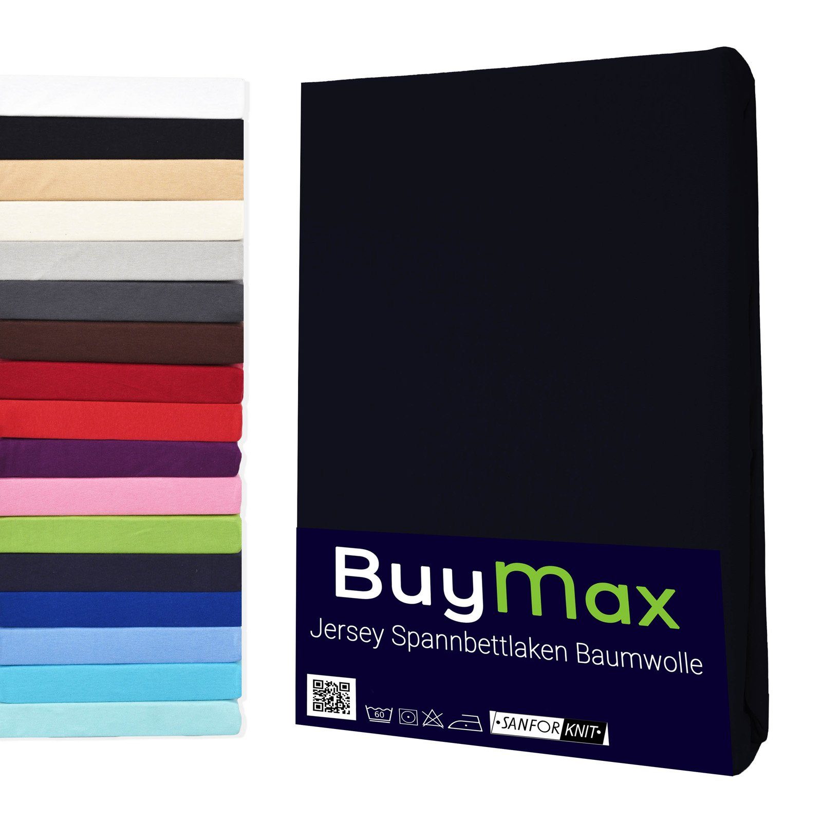 Spannbettlaken StyleHeim, aus und Atmungsaktiv mit Farben in Jersey, Größen 100% Buymax, Rundumgummi Spannbettlaken Verschiedenen Rundumgummi, Baumwolle, Jersey Pflegeleicht Schwarz Gummizug: und