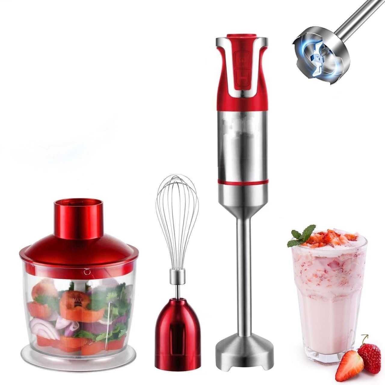 Stabmixer 3-in-1-Stabmixer Pürierstab Zerkleinerer Mixstab rot Royalty Line