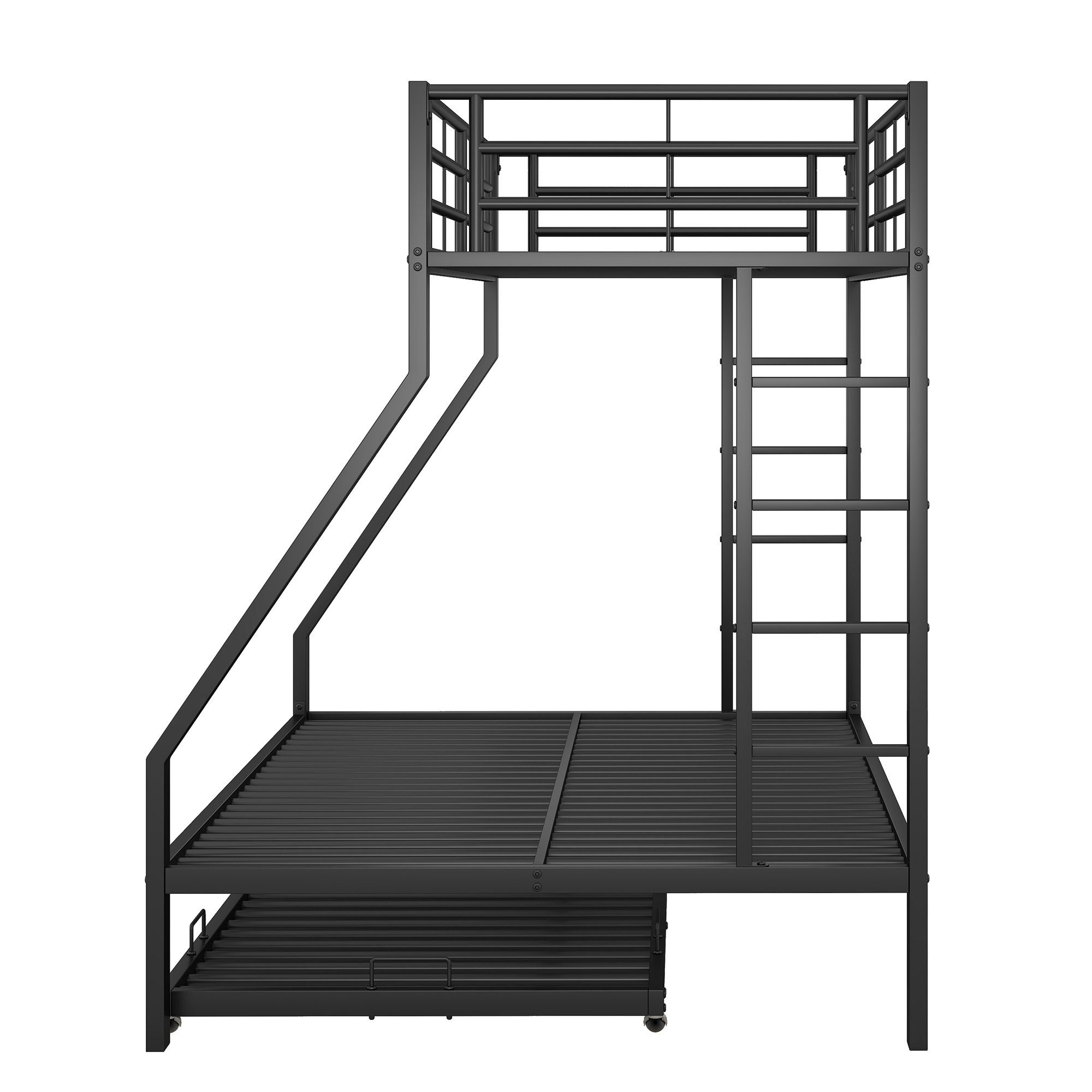 mit Leiter mit zu Etagenbett montieren, Ulife auf ausziehbarem Seiten,90(140)x200cm Schwarz Bett,einfach Metallbett beiden