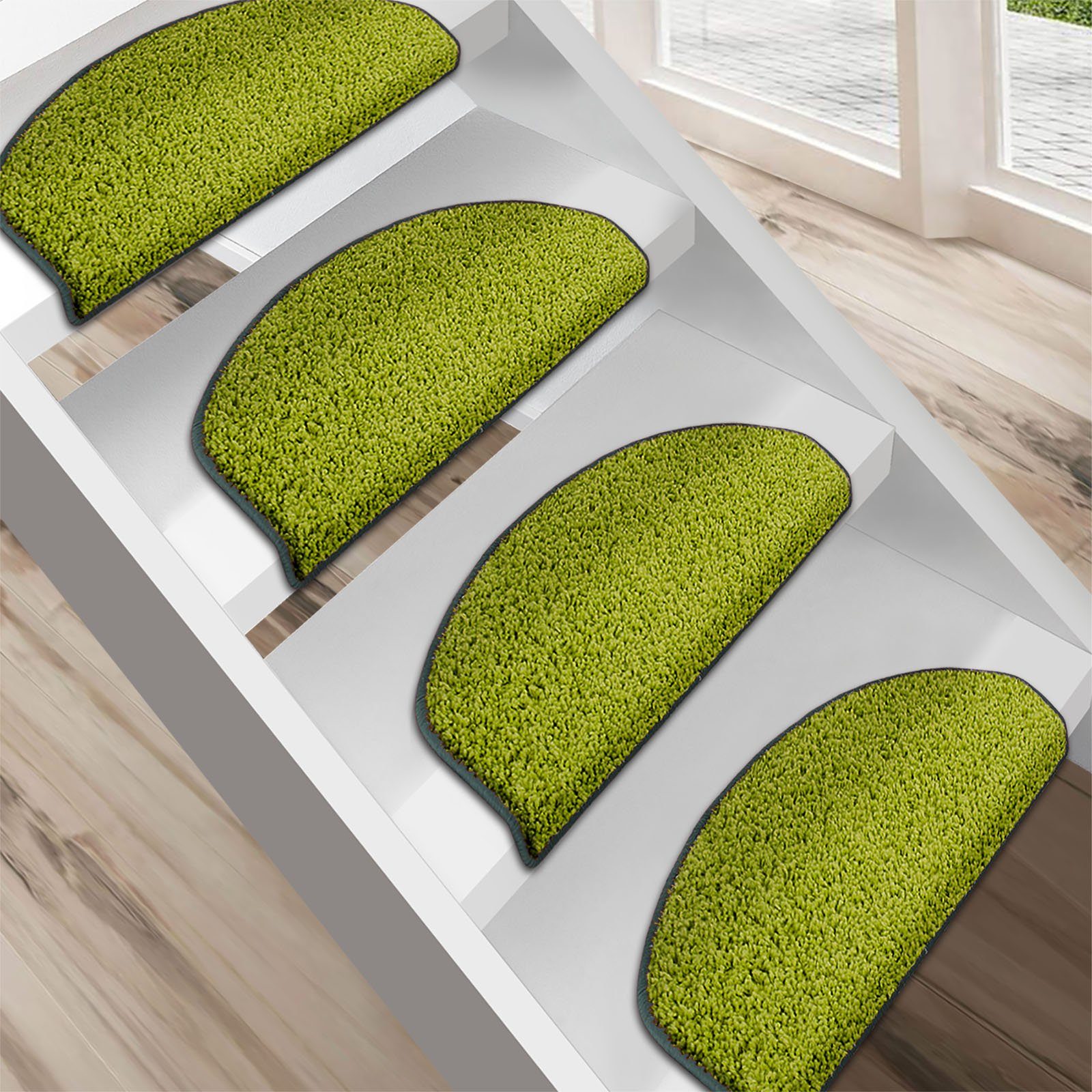 Karat Stufenmatte Shaggy-Stufenmatte Madrid, Treppenschoner, 16 Farben, 2 Varianten, Halbrund