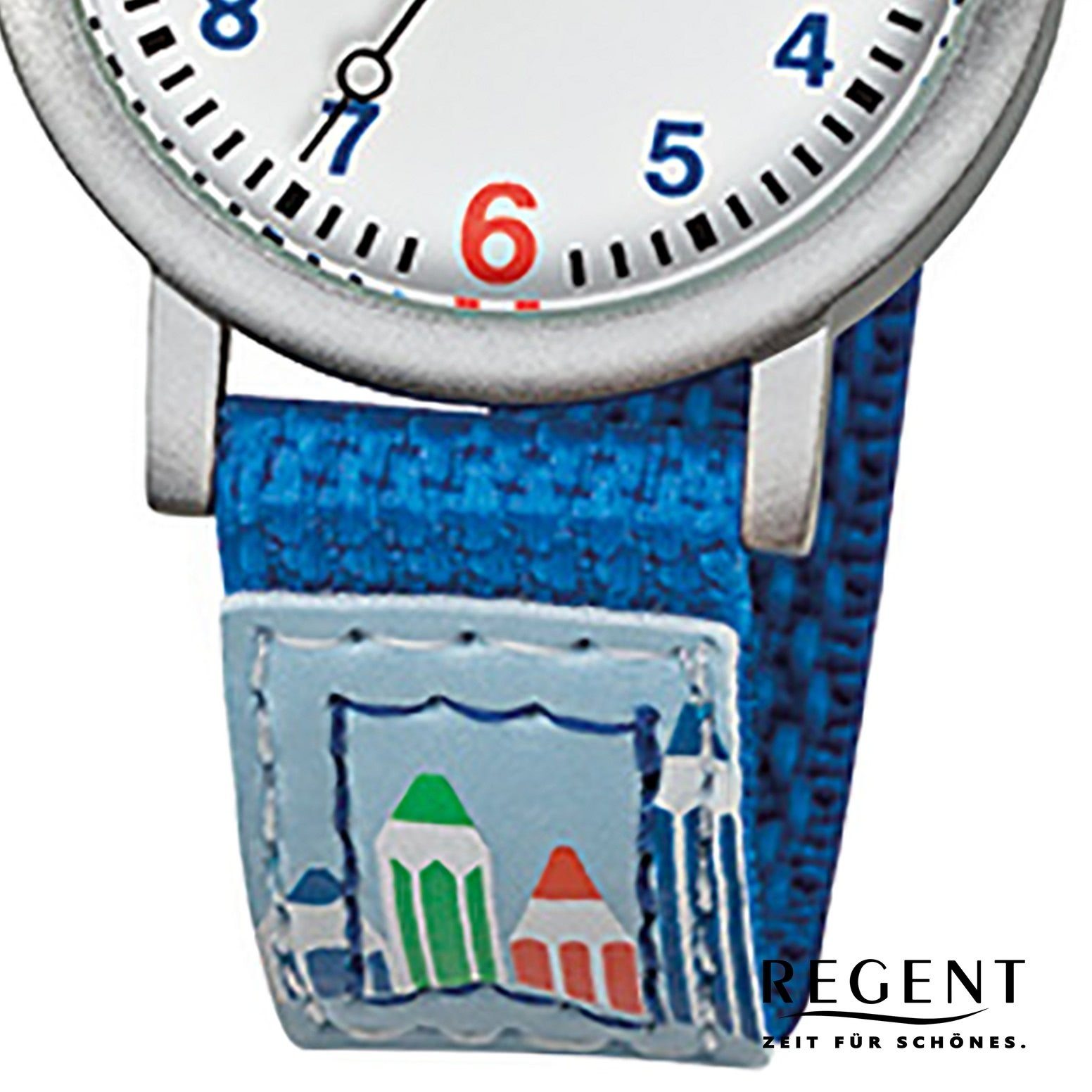 Kinder-Armbanduhr 29mm), Analog (ca. Regent Quarzuhr Armbanduhr F-731, klein blau rund, Regent Kinder Textilarmband