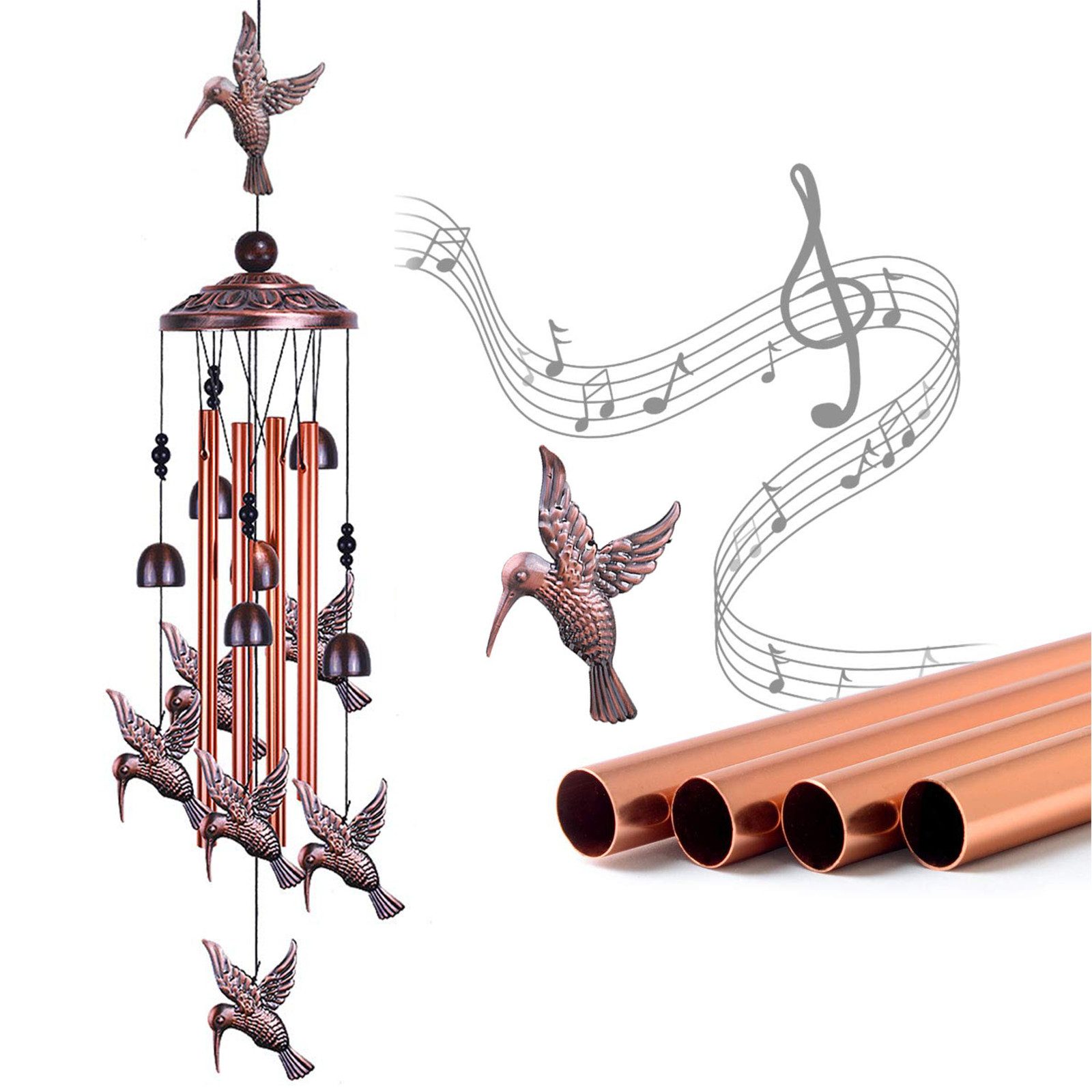 MOPUEA Windspiel Windspiele Für Draußen Schöner Klang mit 6 Glocken und 7 Dekorationen (1 St)