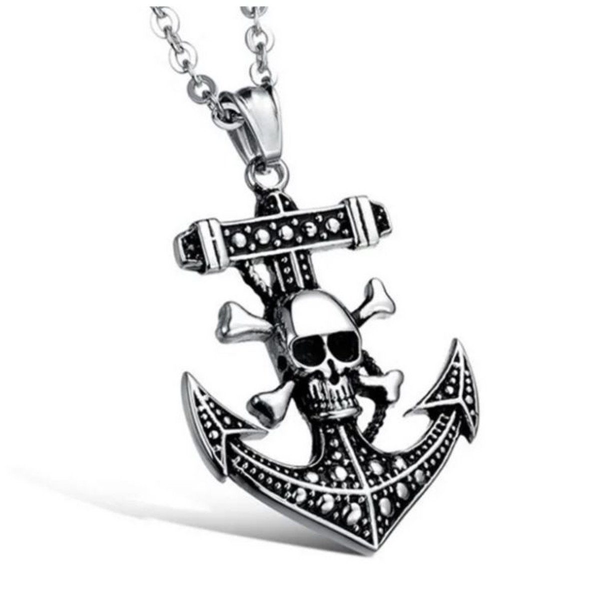 Kette mit Anhänger Herrenkette Edelstahl Anker Totenkopf silber