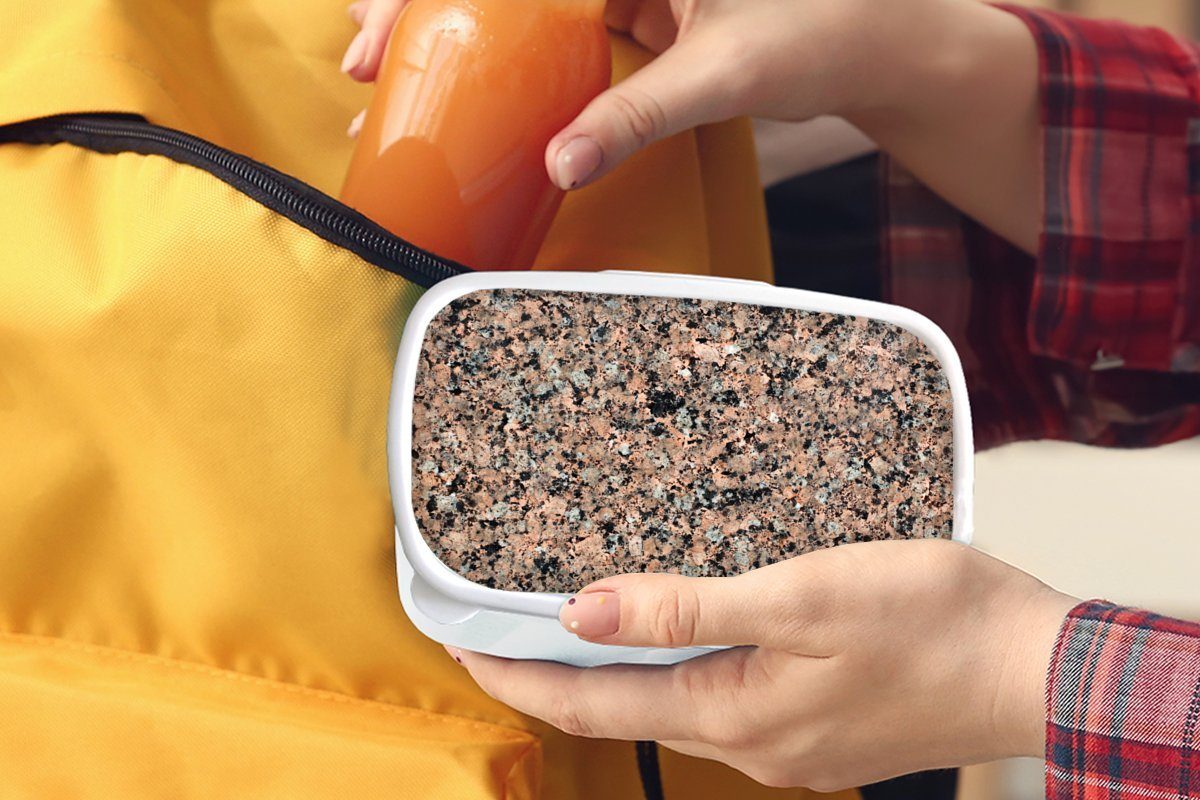 MuchoWow Lunchbox für (2-tlg), - und Brotdose, weiß Stein - und Kinder Braun Kunststoff, Erwachsene, Jungs für Brotbox Granit, Mädchen