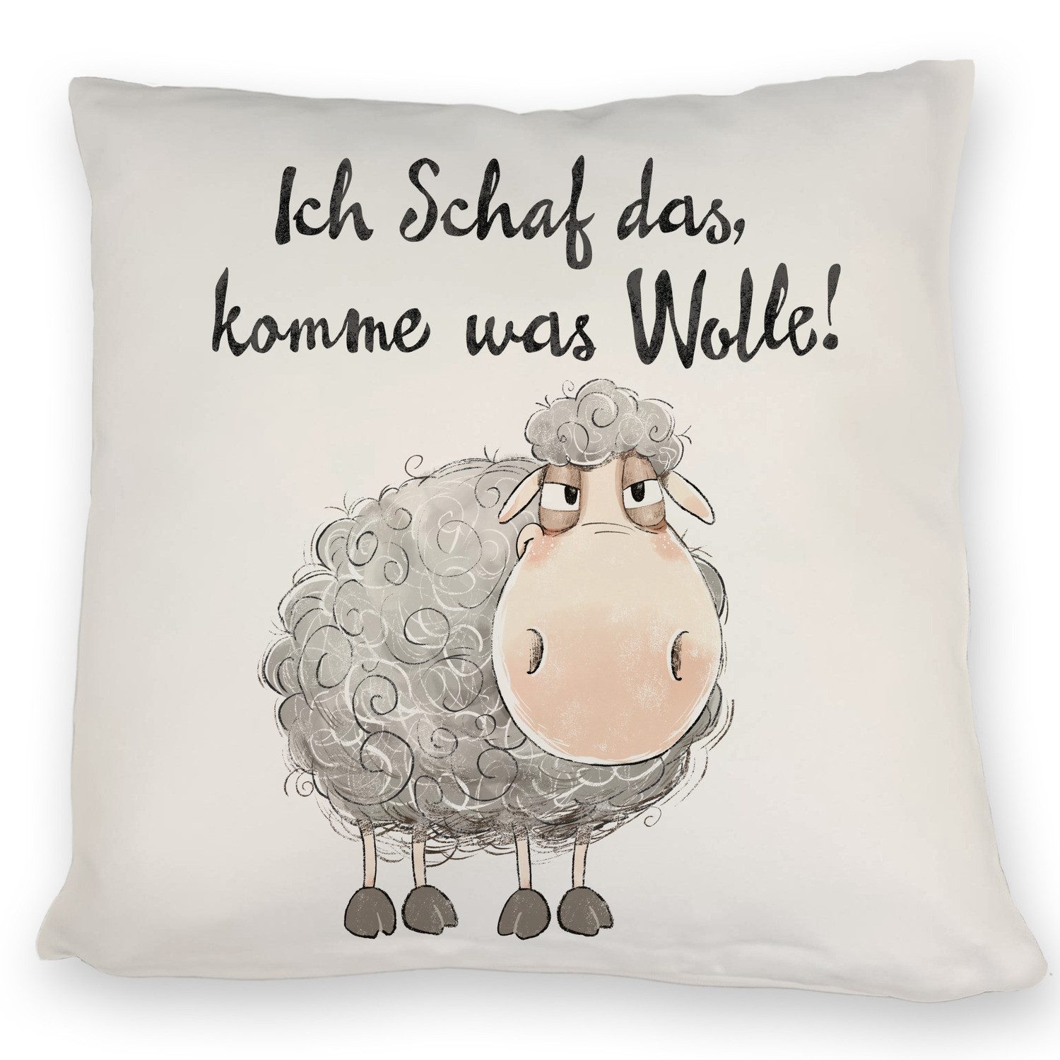 speecheese Dekokissen Schaf Kissen mit Spruch Ich Schaf das komme was Wolle
