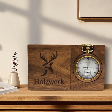 Holzwerk Taschenuhr HANNOVER 2 in 1 Holz Tisch Uhr, Kette & Etui, Braun, silber, Gold, (Set, inkl. Kette)
