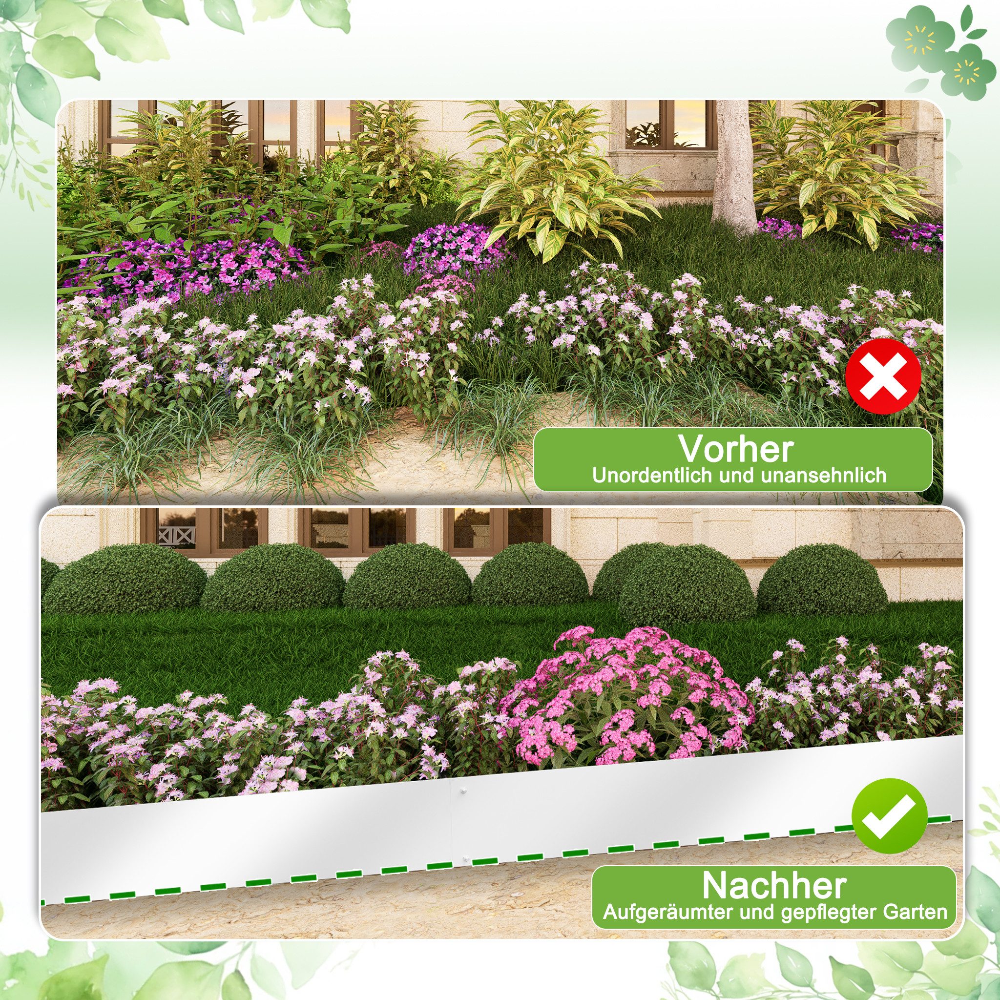 FIVMEN Beetumrandung Rasenkante Gartenkantenplatte 5cm/10cm Hoch aus Metall, Silber, Verzinkt Rasenbleche Mähkante Flexible Rasen Umrandung 5m/10m Lang – Bild 3 von 5