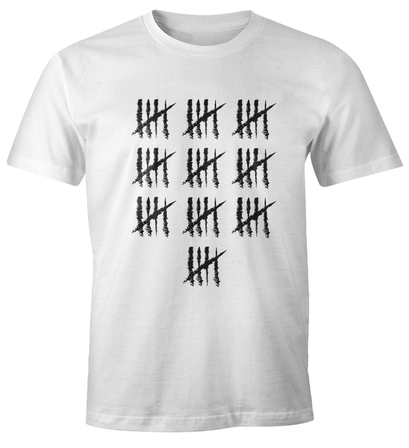 MoonWorks Print-Shirt Herren T-Shirt [object Object] Geburtstag Strichliste Striche Jubiläum Jahrgang Geschenk Alter Fun-Shirt Moonworks® mit Print 50 weiß
