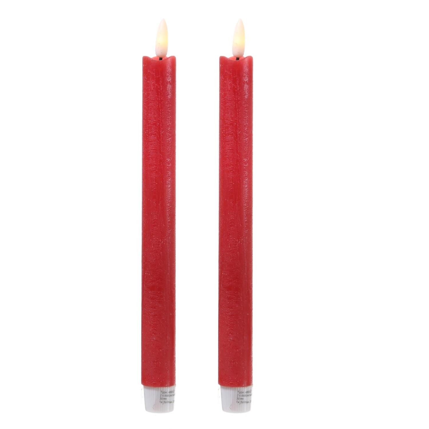 LED-Kerze LED Stabkerzen Tafelkerzen Dinner Spitzkerzen rustikal 25cm rot 2St