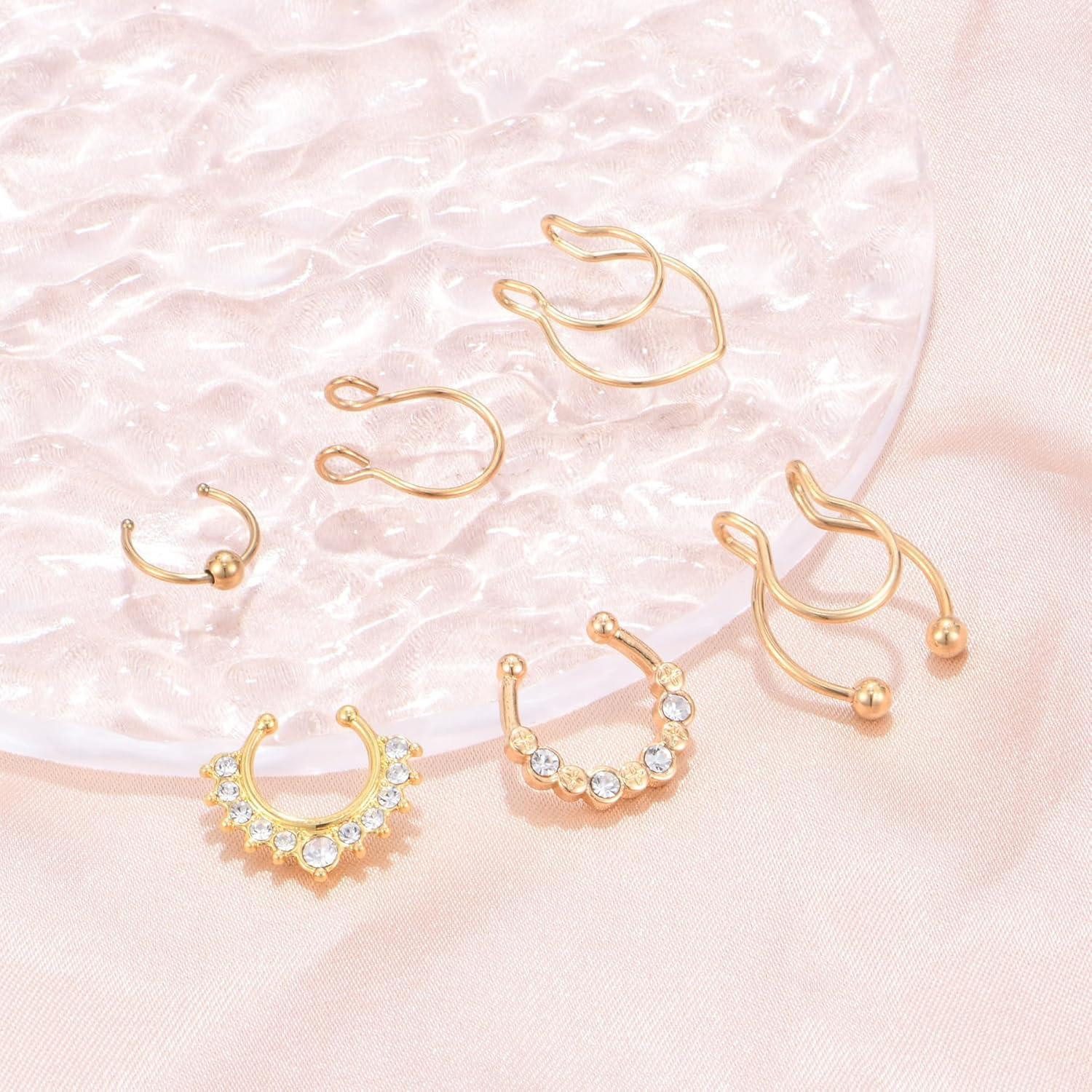 MODRSA Nasenpiercing Fake Nasenring 20G Septum Nippel Ring Piercing Set 6 Stück