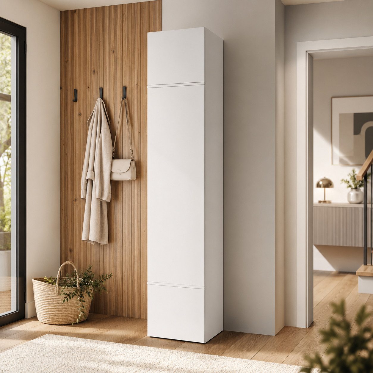 ibonto Garderobenschrank Dielenschrank Flurschrank weiß schmal 50 cm 3-türig