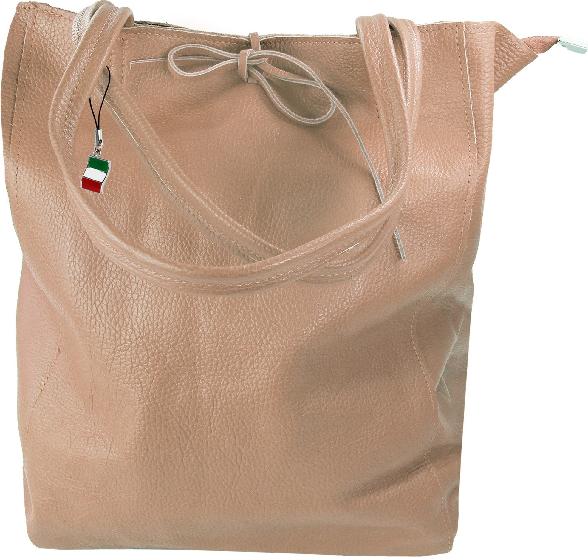 FLORENCE Schultertasche Florence ital. Shopper Echtleder Damen (Shopper), Damen Shopper, Schultertasche Leder, altrosa ca. 28cm