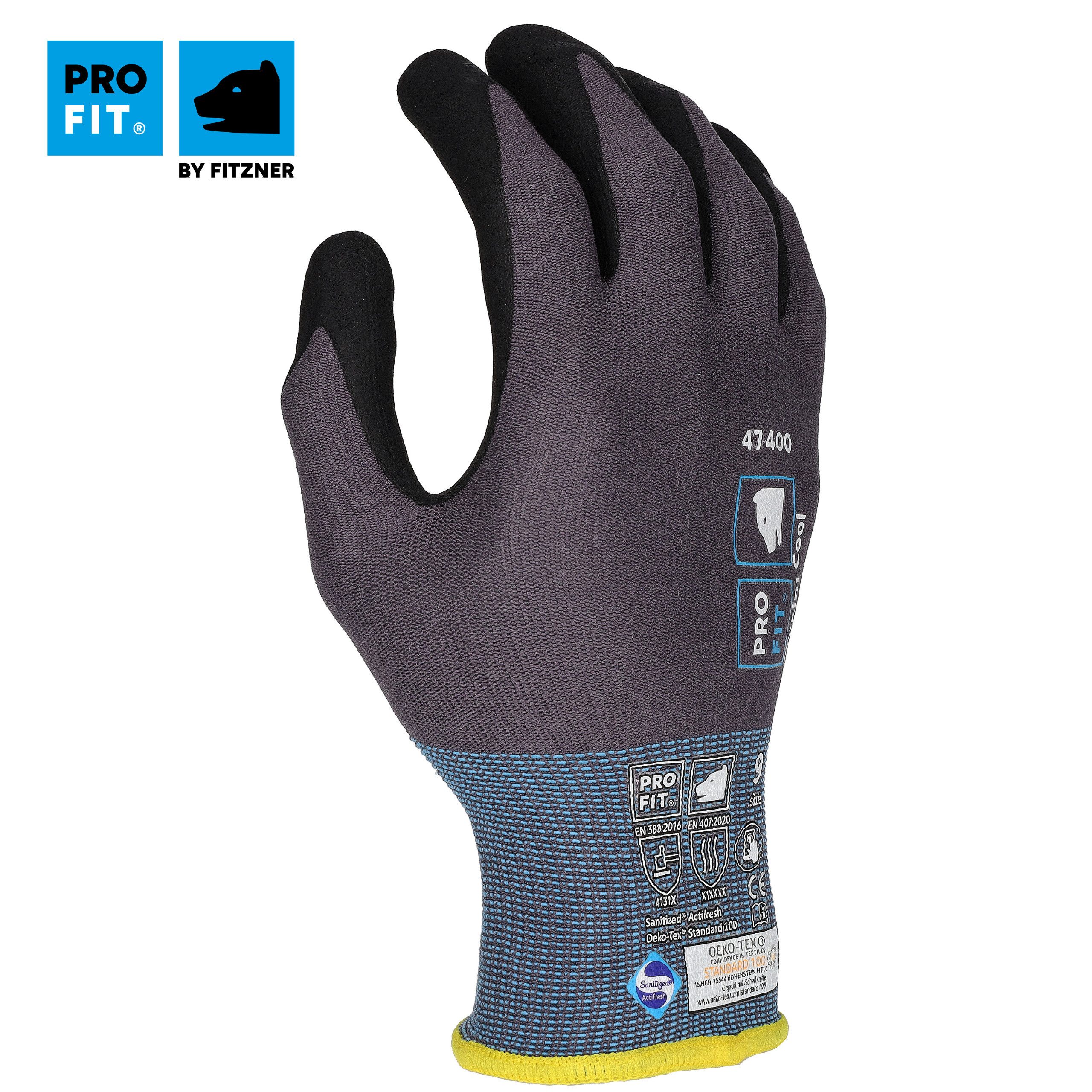 PRO FIT Montage-Handschuhe, Nitril Arbeitshandschuhe, Sicherheitshandschuhe - "Maxim cool" (12, Paar) Sanitized®, grau / schwarz, Unisex