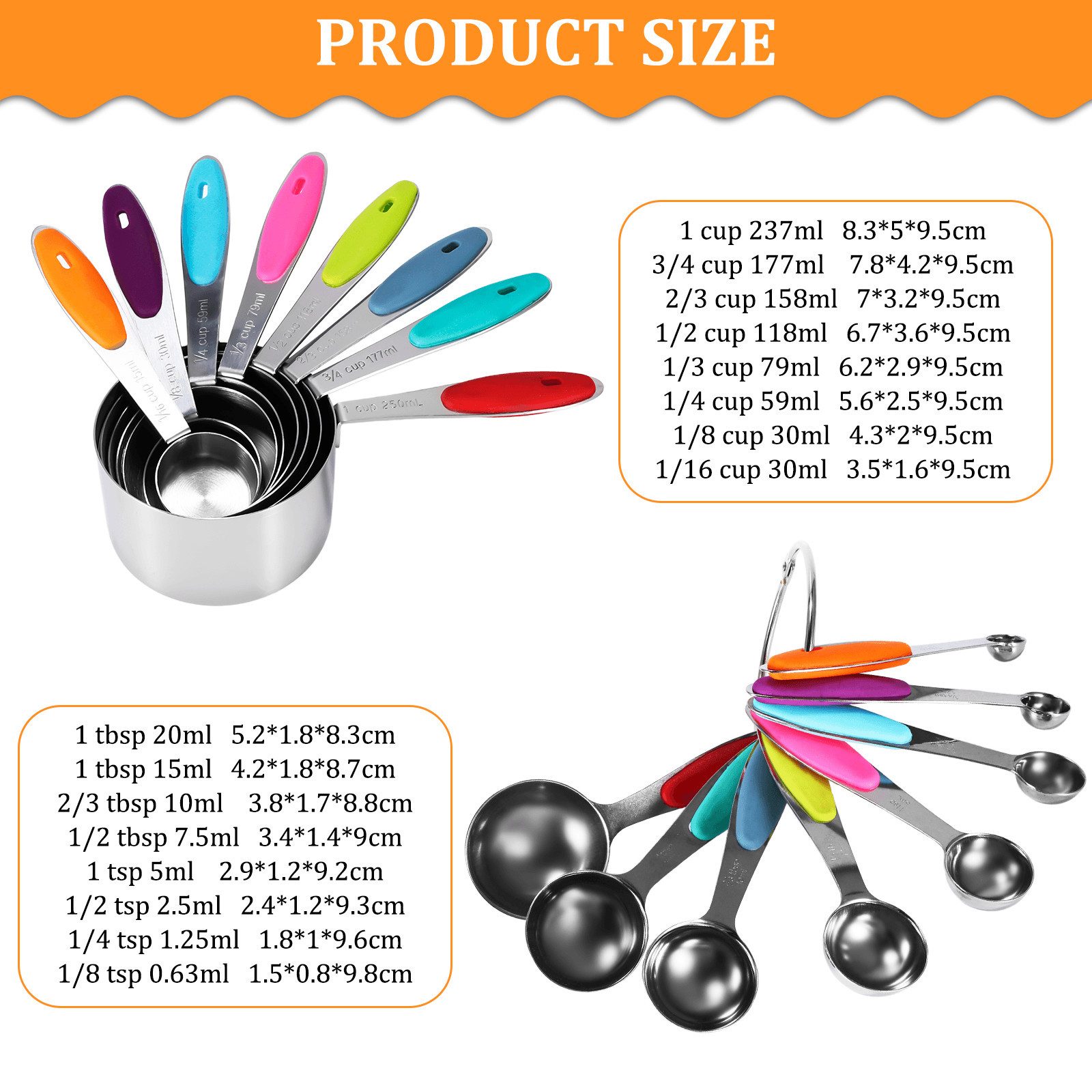BlingBin Messlöffel Messbecher und Messlöffel, 10 Stück Edelstahl Messbecher Set, Edelstähle, (10er Set, 10-St., 10 Stück), 5 Messbecher & 5 Messlöffel für Trockene und Flüssige Zutaten