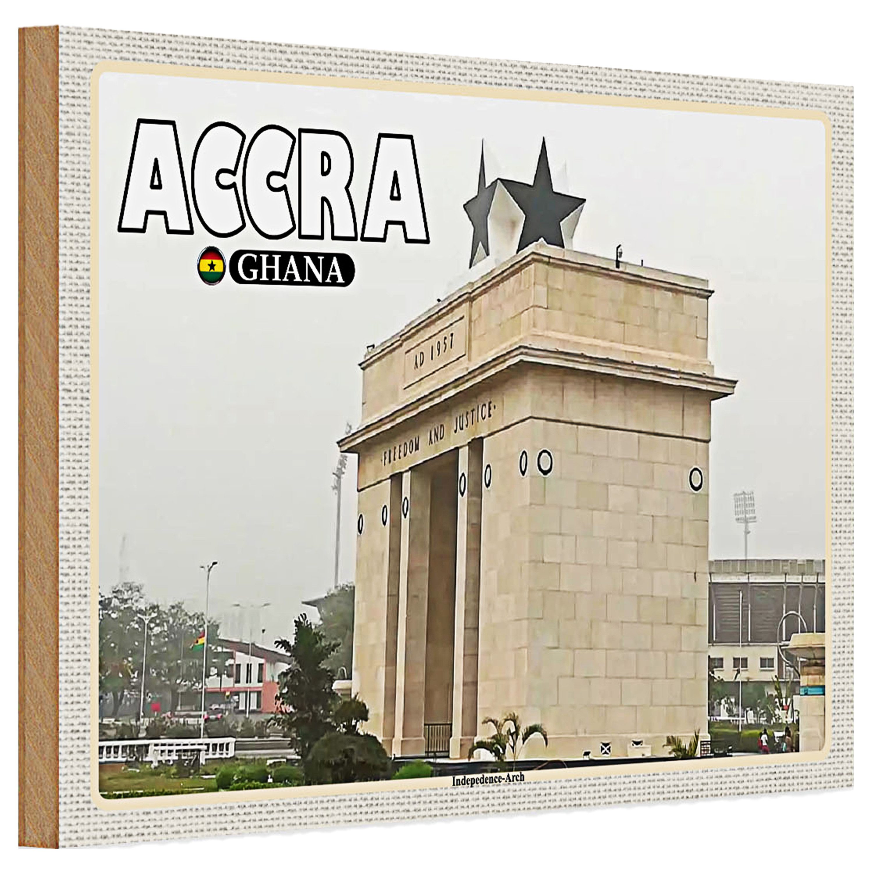 Roomando Holzbild Holzschild Reise 30x20cm Accra Ghana Independence-Arch