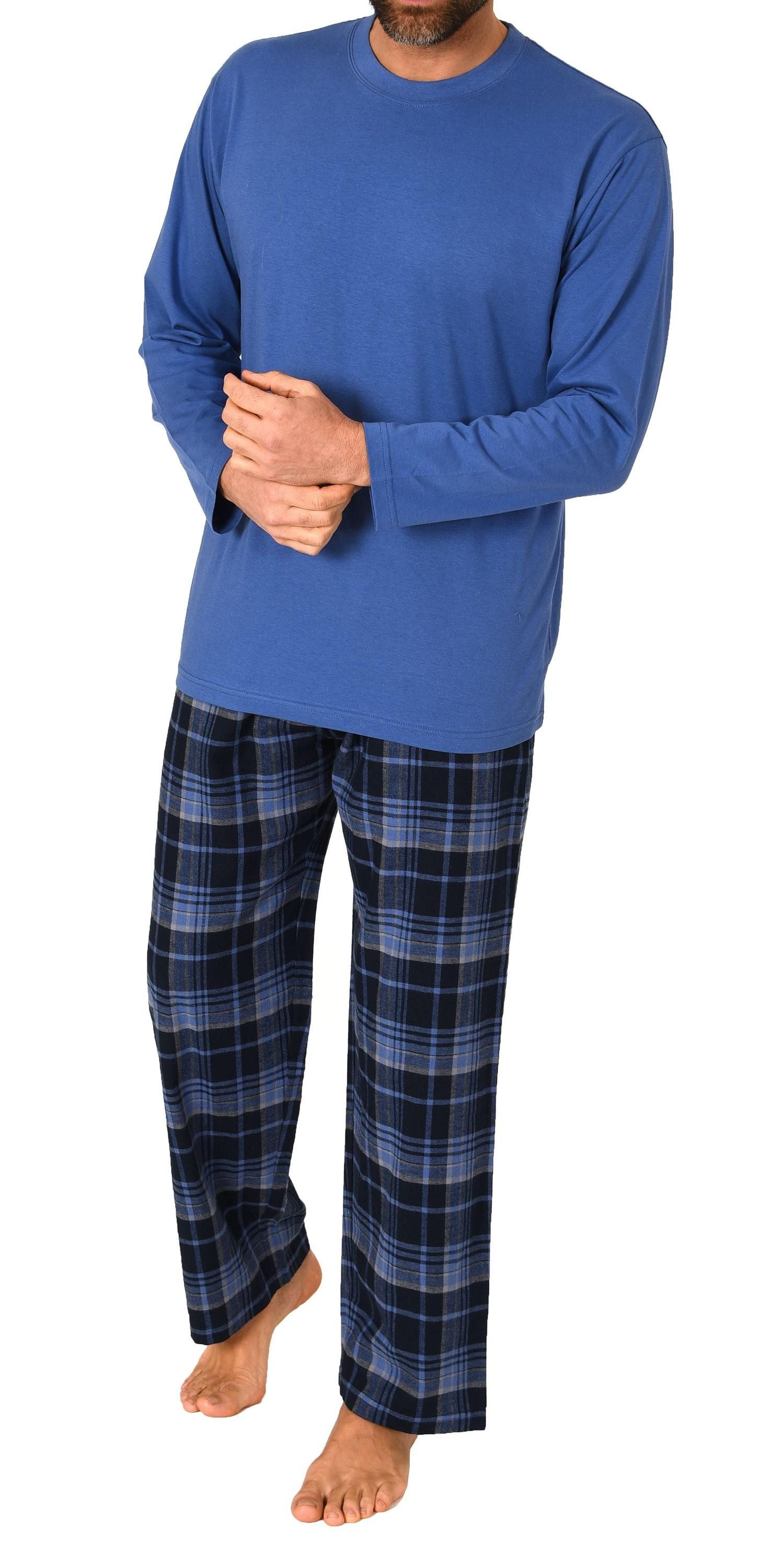 Normann Pyjama Herren Schlafanzug lang, Pyjama mit karierter Flanell-Hose günstig online kaufen