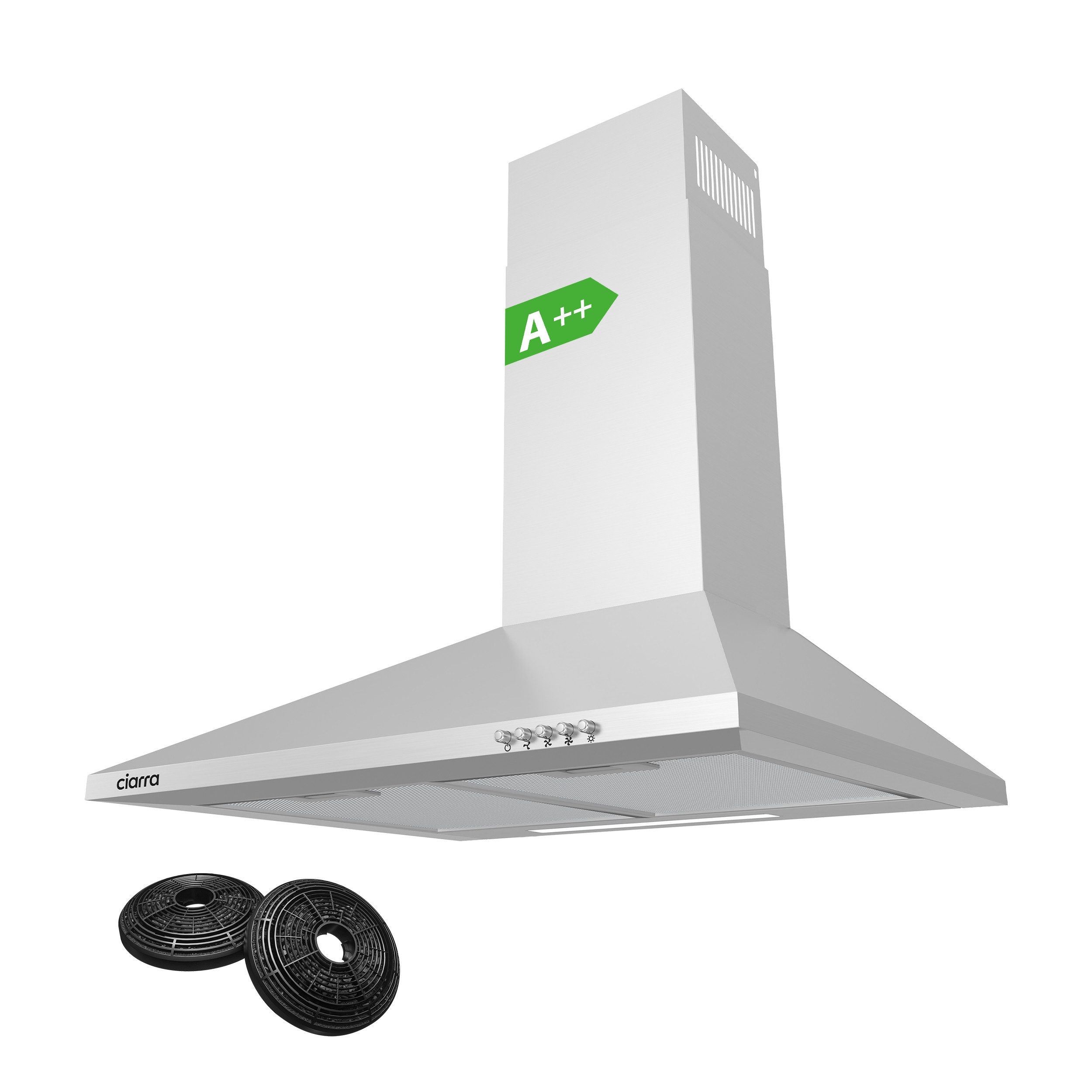 CIARRA Wandhaube CBCS6201-FBM CBCS6201-FBM, A++ Dunstabzugshaube 60cm Pyramide Abzugshaube 370m³/h 3 Stufen
