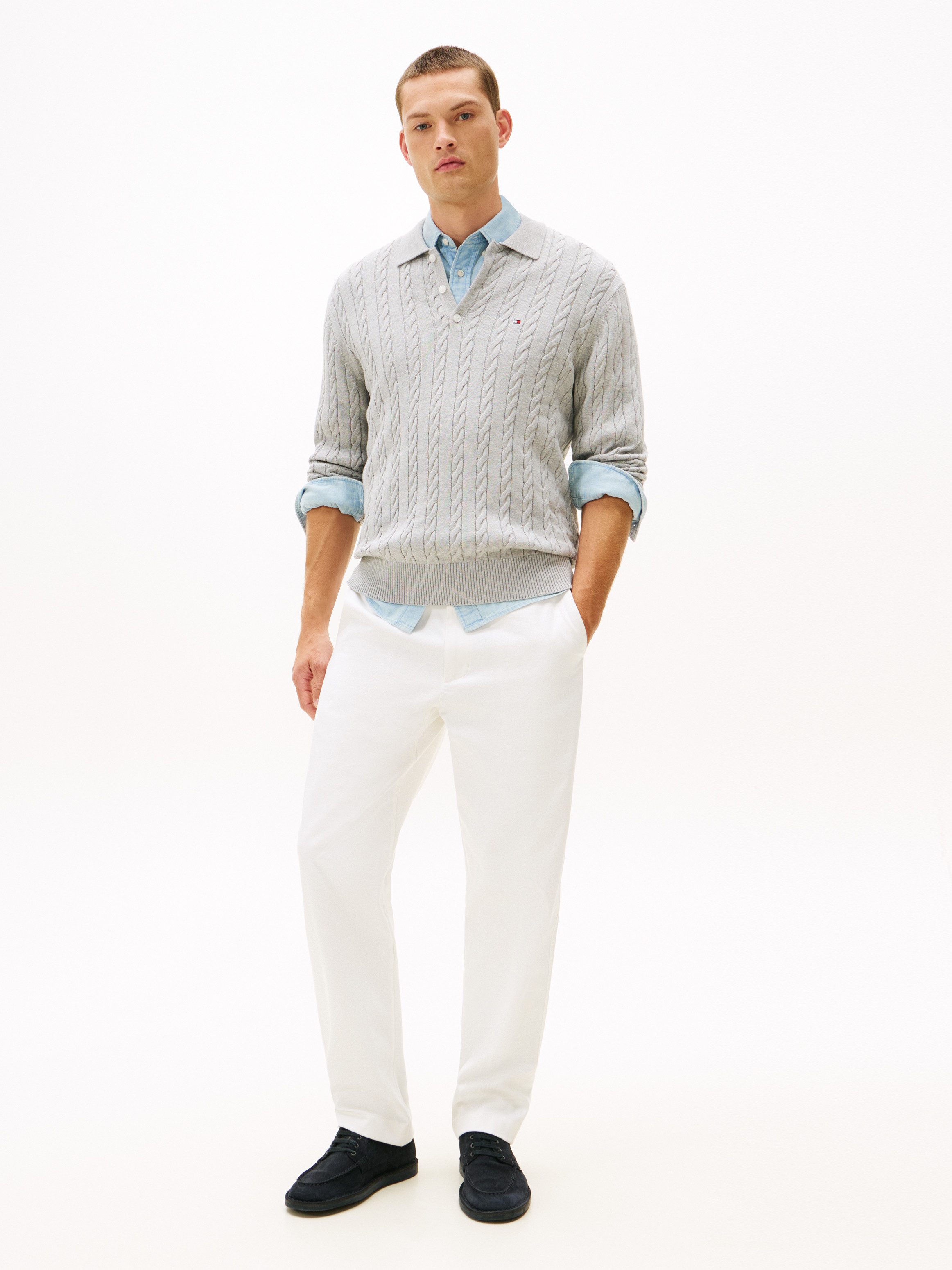 Tommy Hilfiger Polokragenpullover CLASSIC COTTON CABLE mit Zopfmuster, regular fit