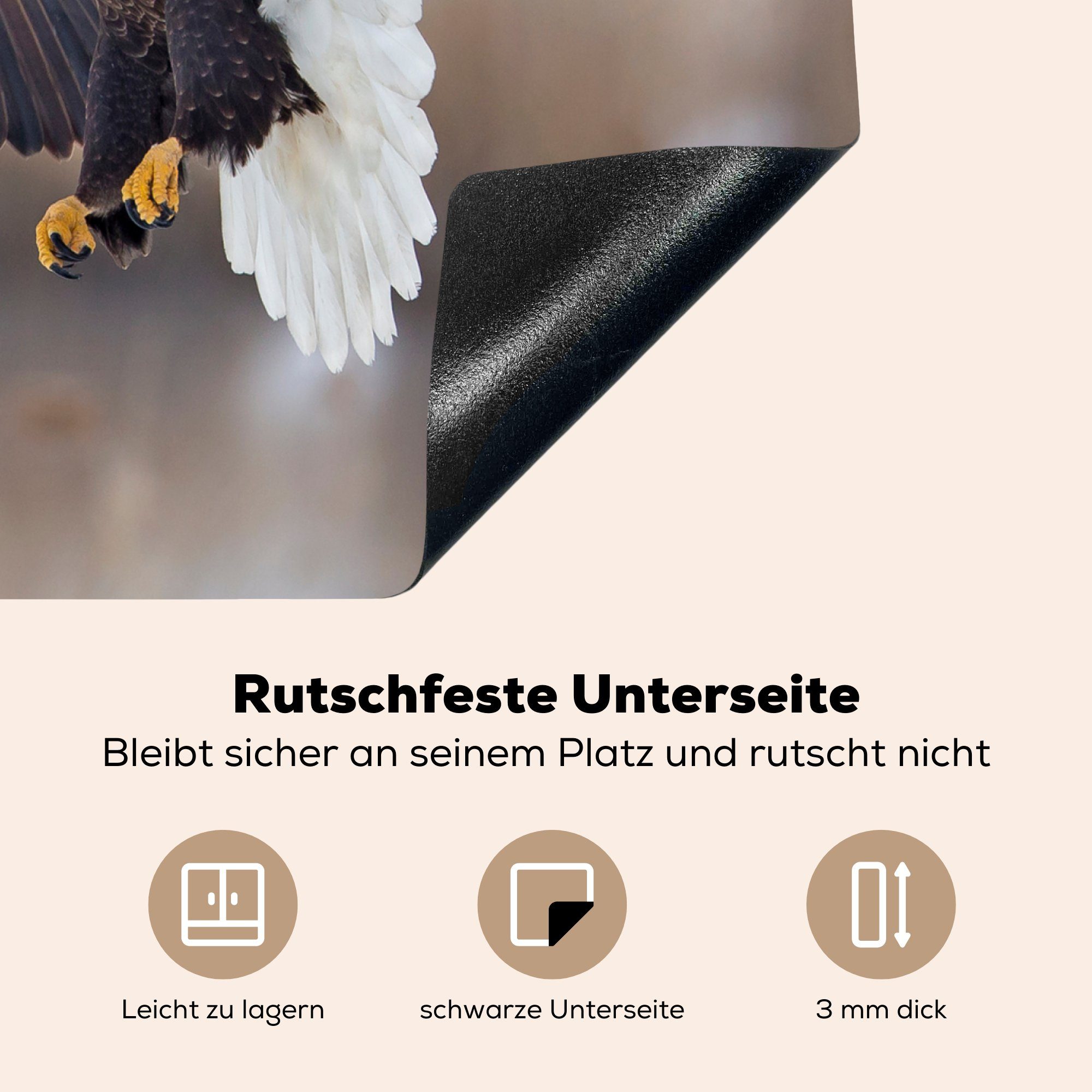 Weißkopfseeadler nutzbar, MuchoWow mit amerikanischer Flügeln., Ceranfeldabdeckung Vinyl, Mobile Ein cm, ausgebreiteten 60x52 tlg), Arbeitsfläche (1 Herdblende-/Abdeckplatte