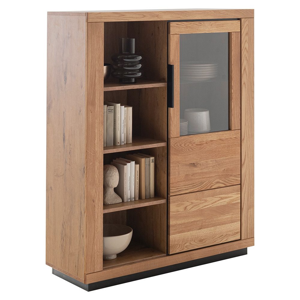 Lomadox Highboard GIUSTINO-06, Eiche teilmassiv geölt, Massivholzfronten, 98cm breit