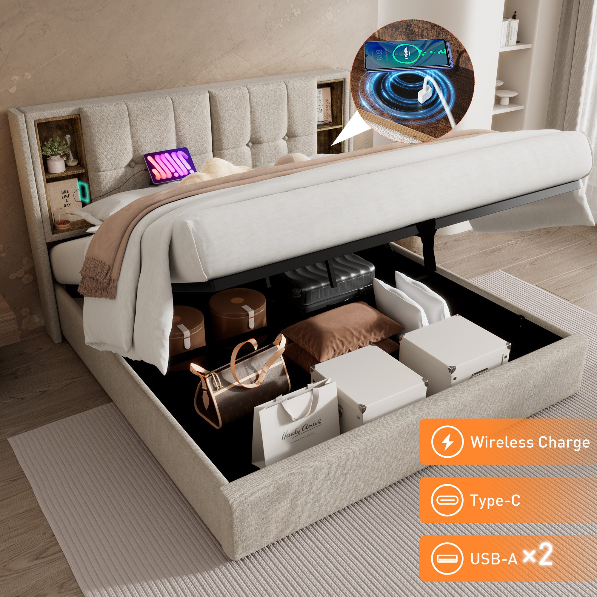 STILVORA Polsterbett 160x200 Bettgestell mit Stauraum,Jugendbett günstig online kaufen