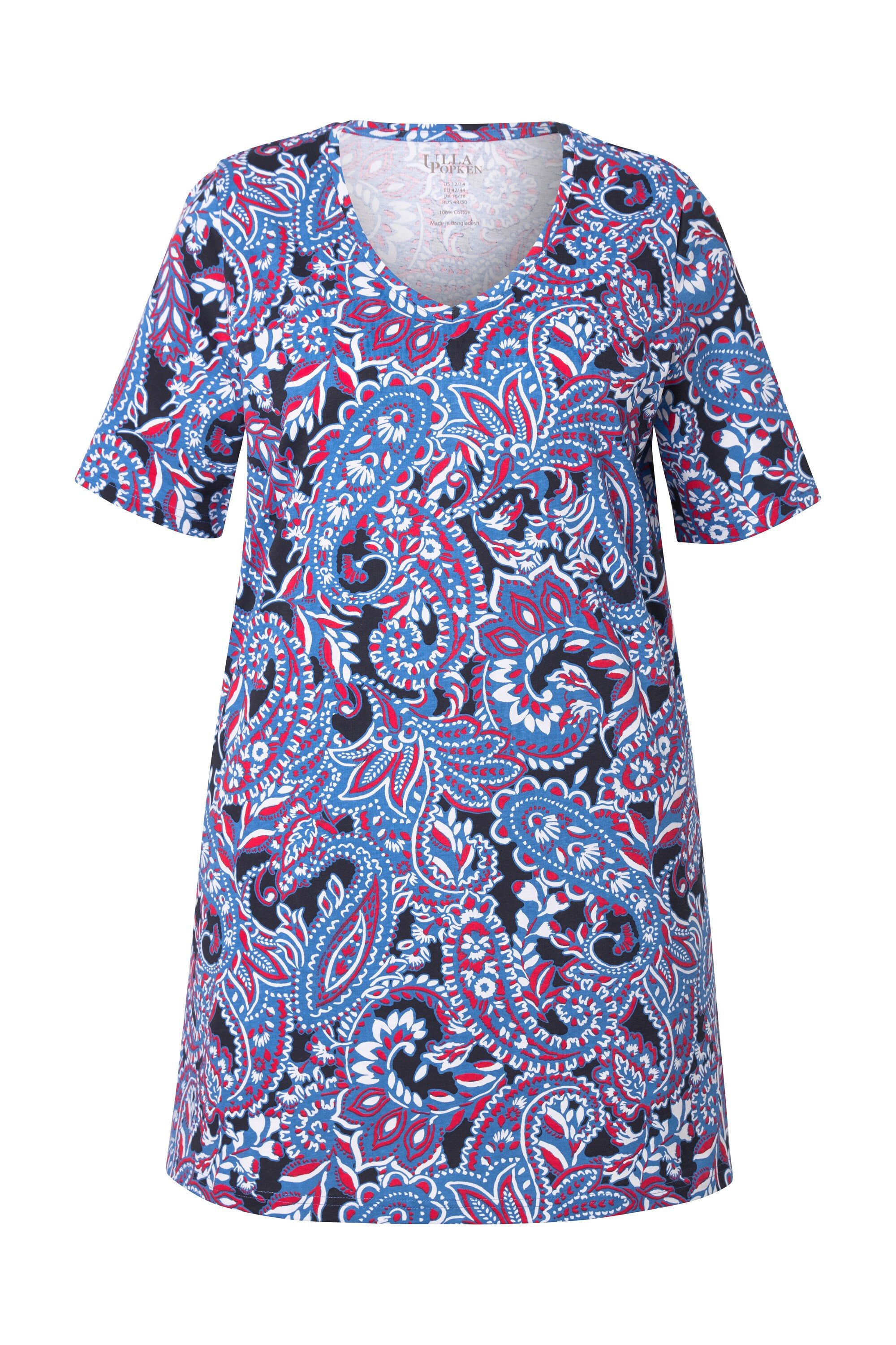 Ulla Popken Longshirt Longshirt gemustert A-Linie V-Ausschnitt Halbarm günstig online kaufen