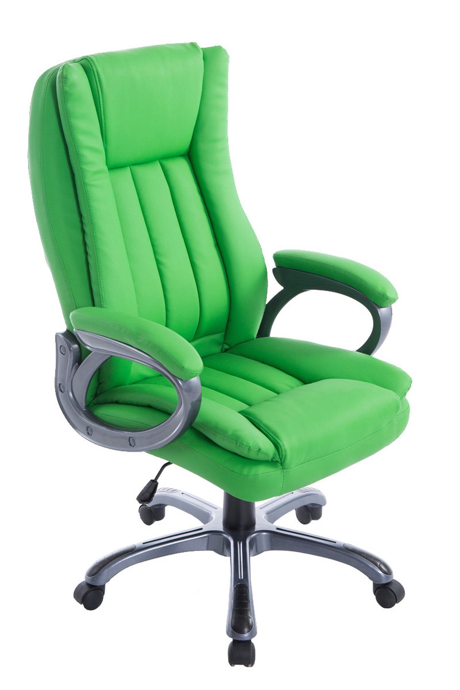 TPFLiving Bürostuhl Berlin mit bequemer ergonomisch geformter Rückenlehne  (Schreibtischstuhl, Drehstuhl, Chefsessel, Bürostuhl XXL), Gestell:  Kunststoff silber - Sitzfläche: Kunstleder grün