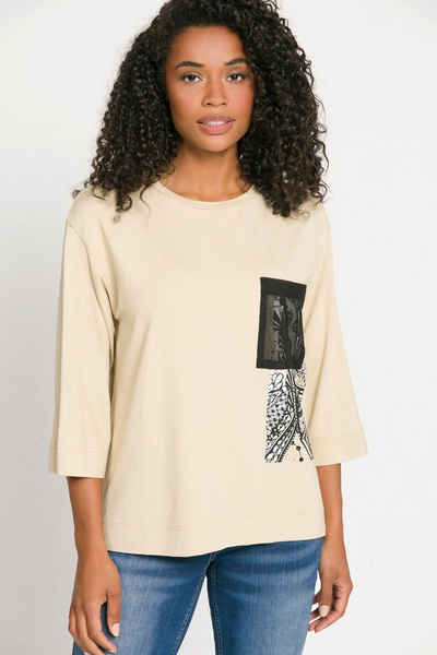 Gina Laura Rundhalsshirt T-Shirt Identity Boxy Fit Patch Print Stehkragen