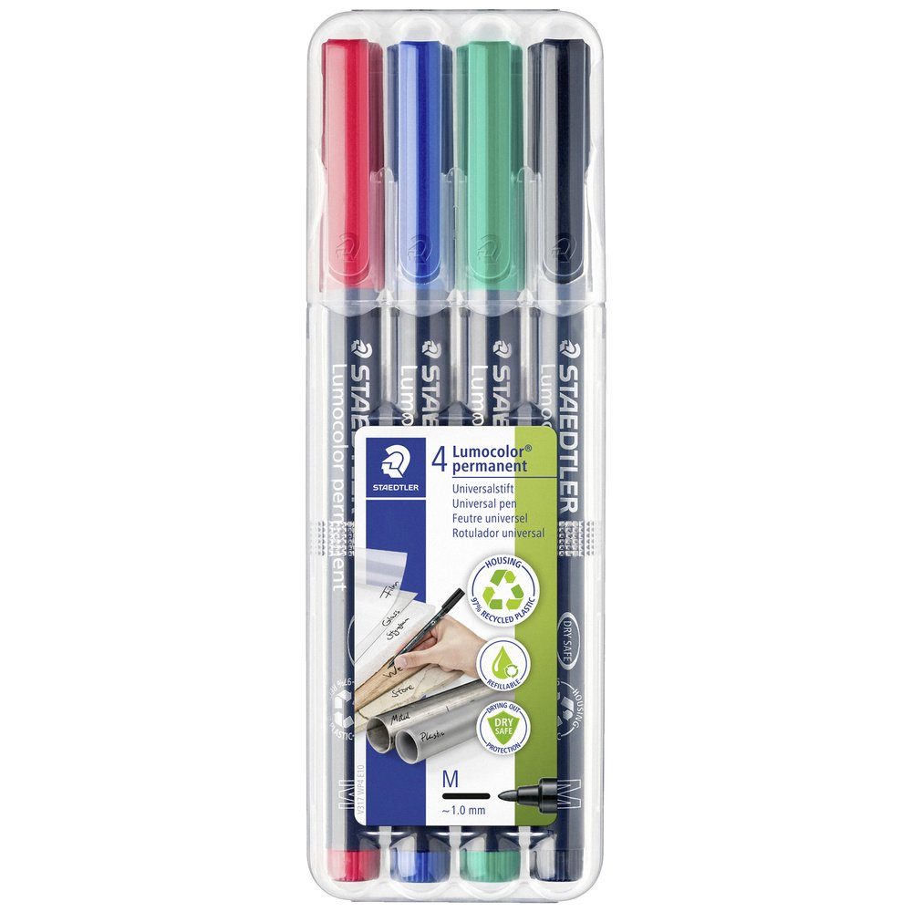 STAEDTLER Permanentmarker Staedtler Lumocolor permanent M DRY SAFE 317 WP4 Permanentmarker Rot