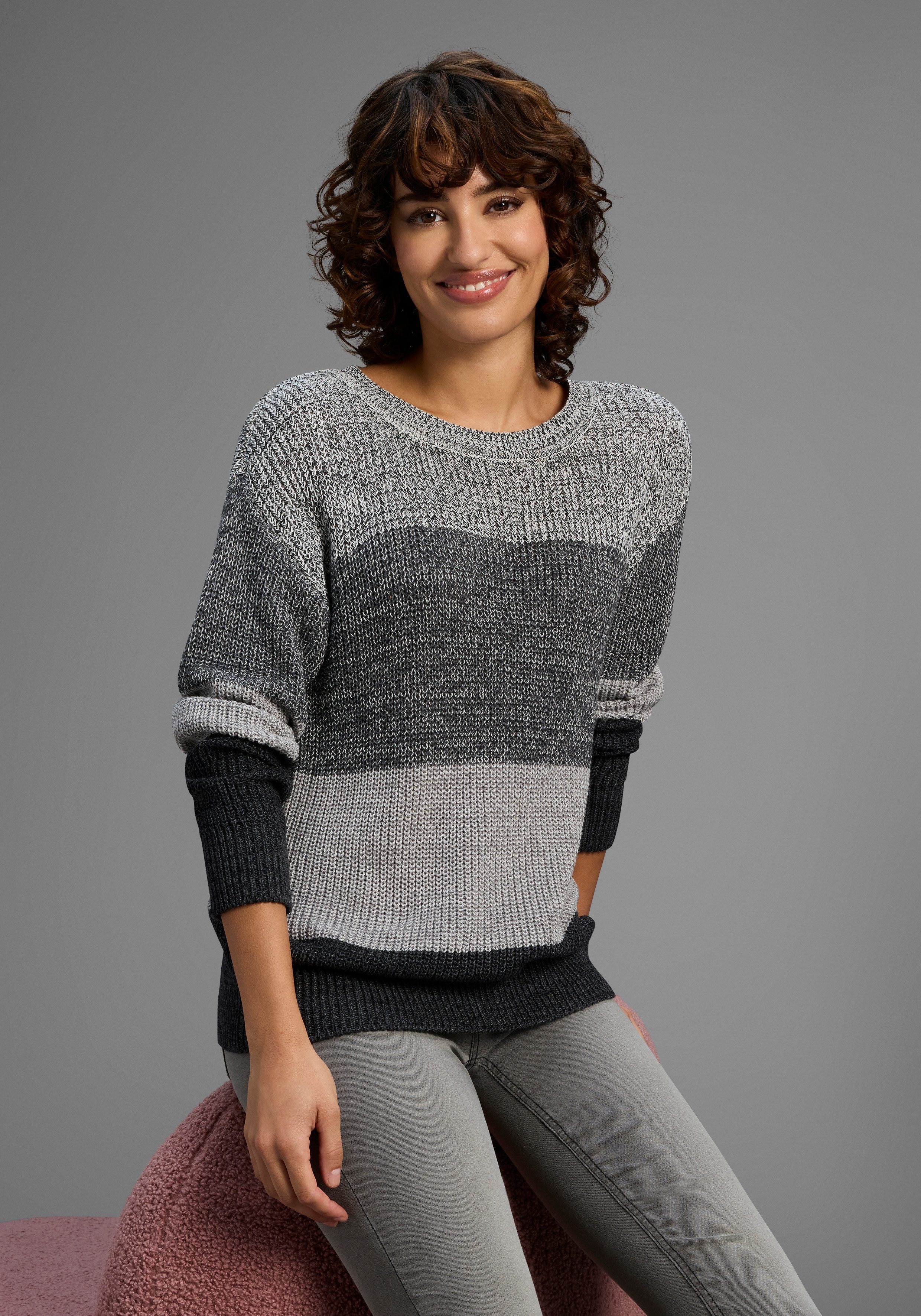 Laura Scott Streifenpullover Übergangspullover aus Baumwolle mit Melangeopt günstig online kaufen