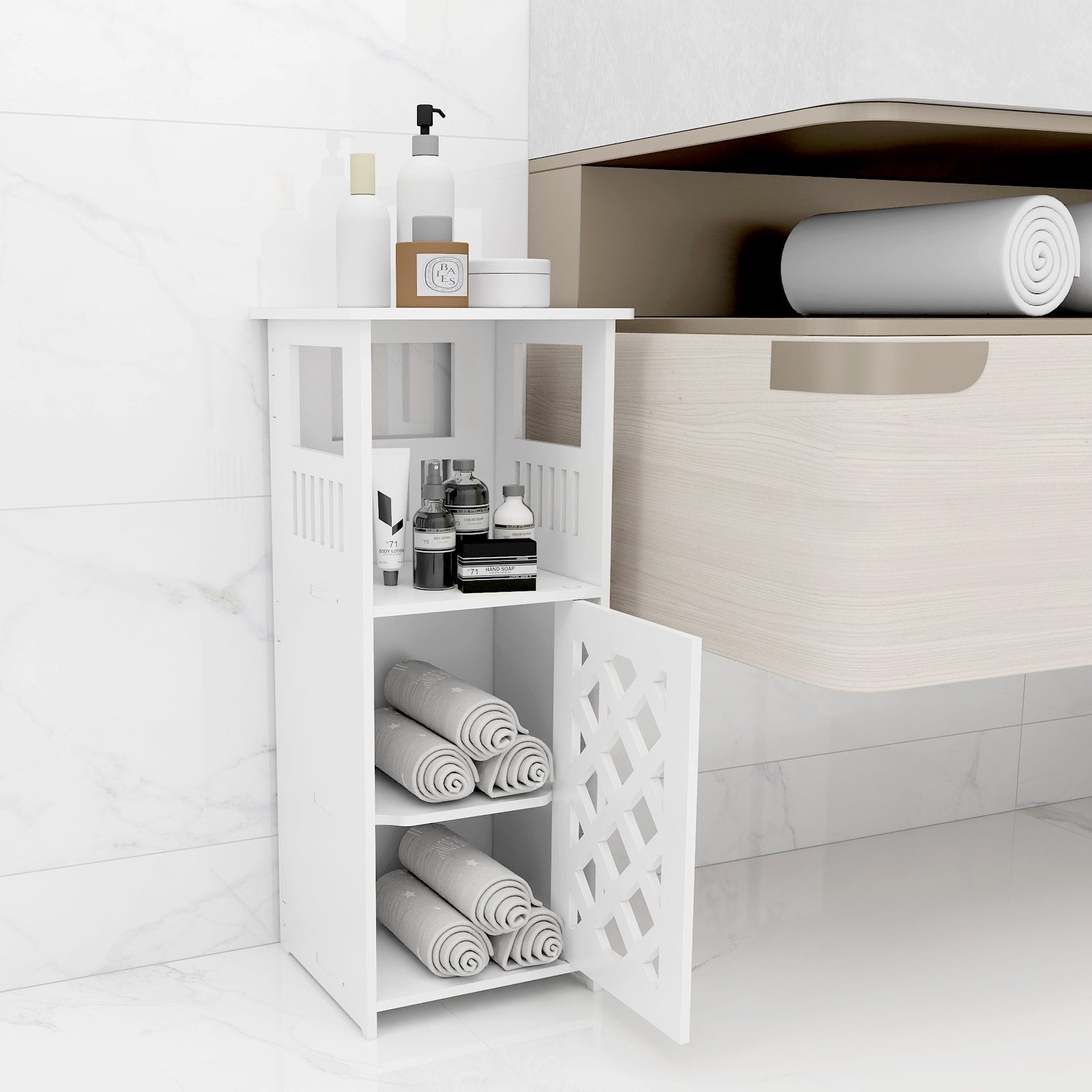 JEOBEST Badkommode Badschrank Beistellschrank, Platzsparend, Einfache Montage, weiß 56 x 22 x 24cm