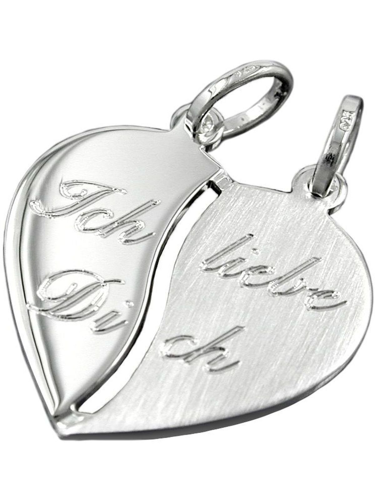 Gallay Herzanhänger 18x17mm Doppelanhänger Herz mit Gravur - Ich liebe Dich - Silber 925 (Anhänger, 1-tlg)