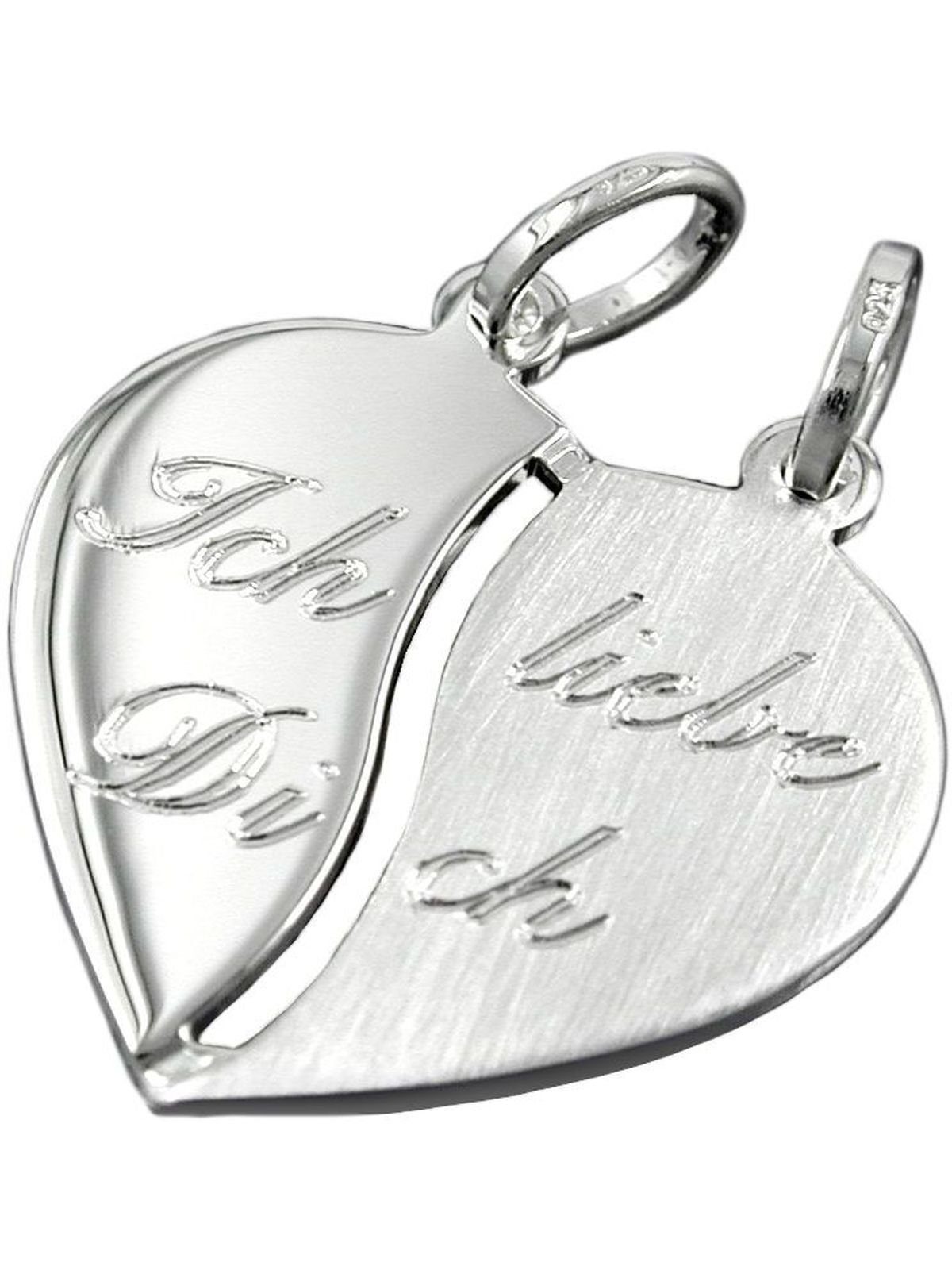 Gallay Gravur 925 Silber - 1-tlg) Herzanhänger Ich liebe - Dich (Anhänger, Herz Doppelanhänger 18x17mm mit