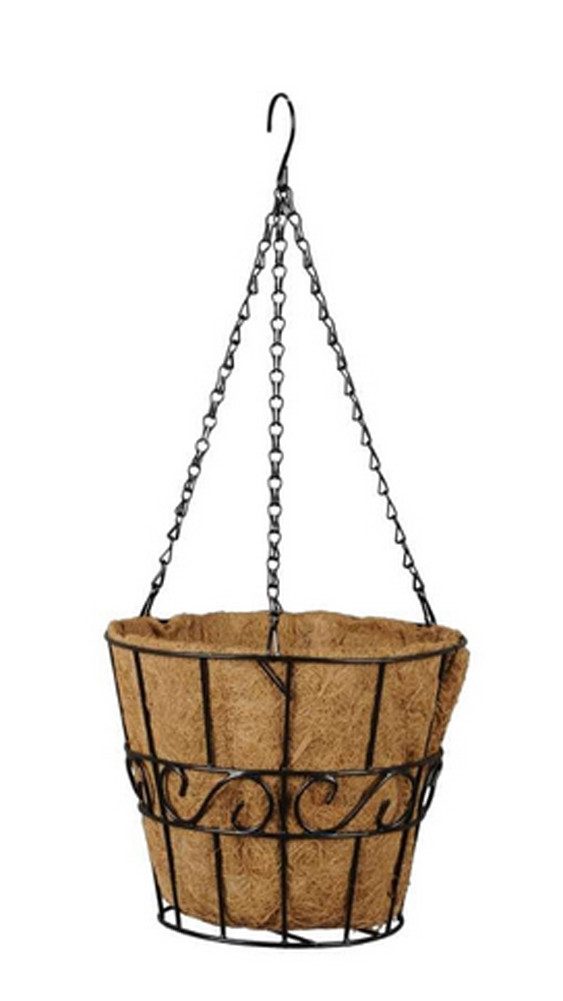 LB H&F Lilienburg Blumenampel Blumenampel Blumentopf hängend Metall draußen zum Hängen (Hanging Basket Pflanzenhänger Pflanzentopf Pflanzenaufhänger Pflanzampel Pflanzenampel Pflanztopf aufhängen Hängeblumenampel mit Kokoseinlage Kokoseinsatz Kokosmoos Pflanzeinsatz Kokoseinsatz Kokosschale, Terrasse Übertopf schwarz outdoor Pflanze Hängeblumentopf), Hängeampel Hängetopf Blumen Balkon KOKOSTOPF