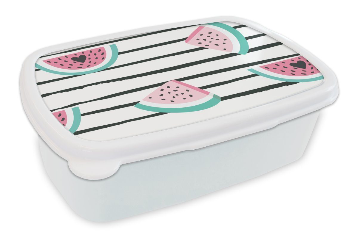 MuchoWow Lunchbox Wassermelone - Sommer - Schwarz, Kunststoff, (2-tlg), Brotbox für Kinder und Erwachsene, Brotdose, für Jungs und Mädchen weiß