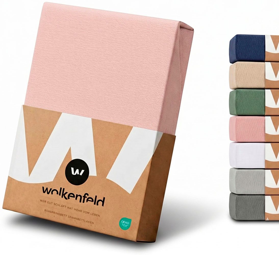Wolkenfeld Spannbettlaken 100% Baumwolle - Superweiches Bettlaken für Matratzen von 5 bis 20cm, Jersey, Gummizug: rundum, (1 Stück), Rutschfest & Blickdicht - 90x200, 140x200, 160x200, 180x200 200x200