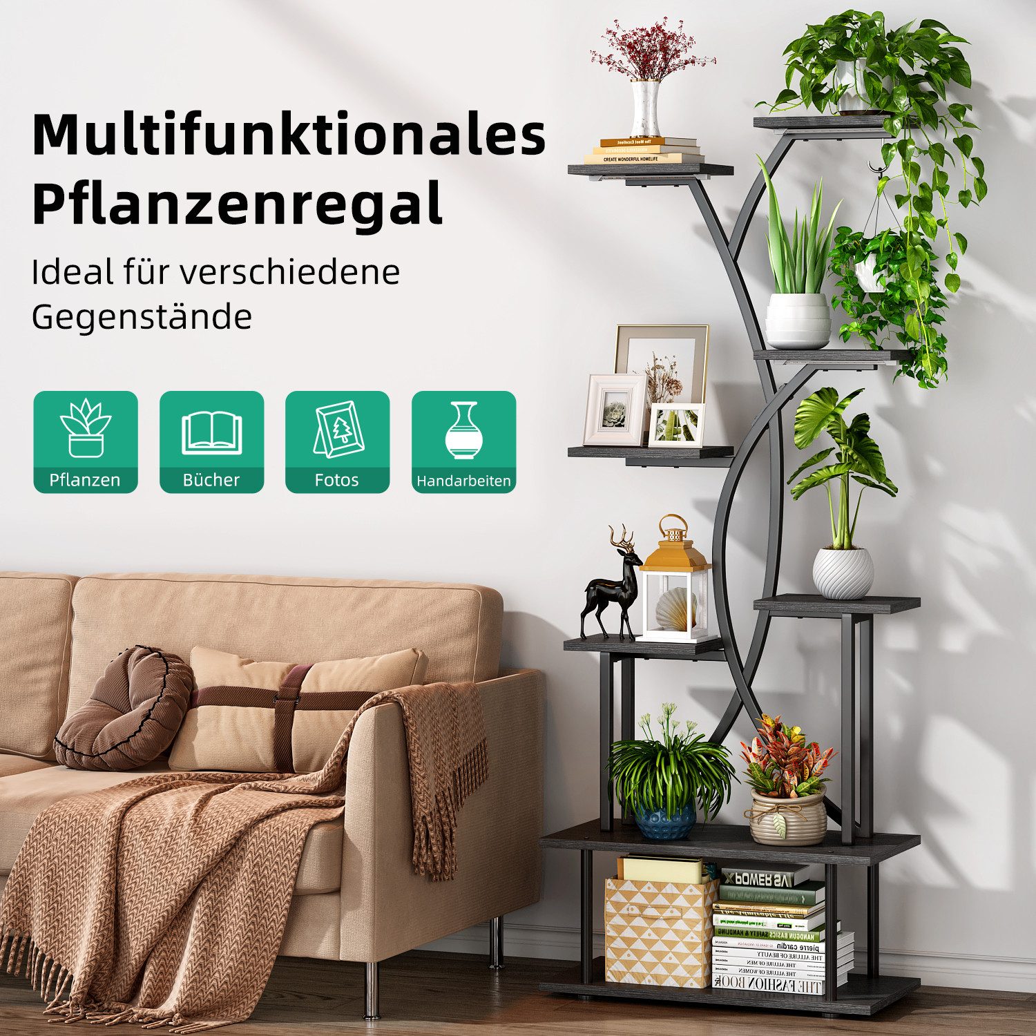 Kalrin Blumenständer stabil & platzsparend,für Innen & Außen,Tragfähigkeit 45 kg pro Ebene, 8 Etagen Pflanzenständer,Höhe 172cm