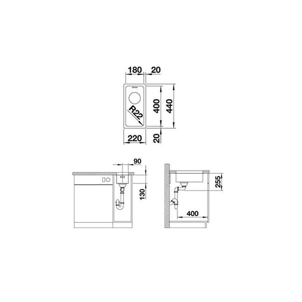 Blanco Edelstahlspüle BLANCO ANDANO 180-U cm Ablauf, Edelstahl InFino 522952, 22/44 Seidenglanz