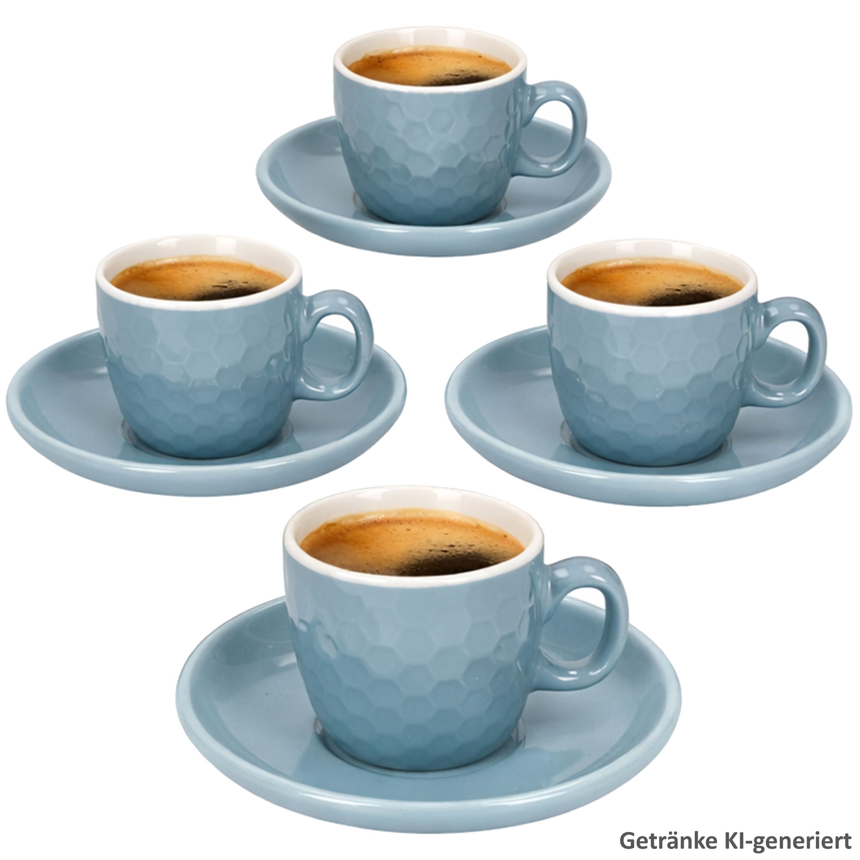 MamboCat Tasse MamboCat 4er Set Hexa Espressotassen mit Untertassen Blau Keramik, Keramik