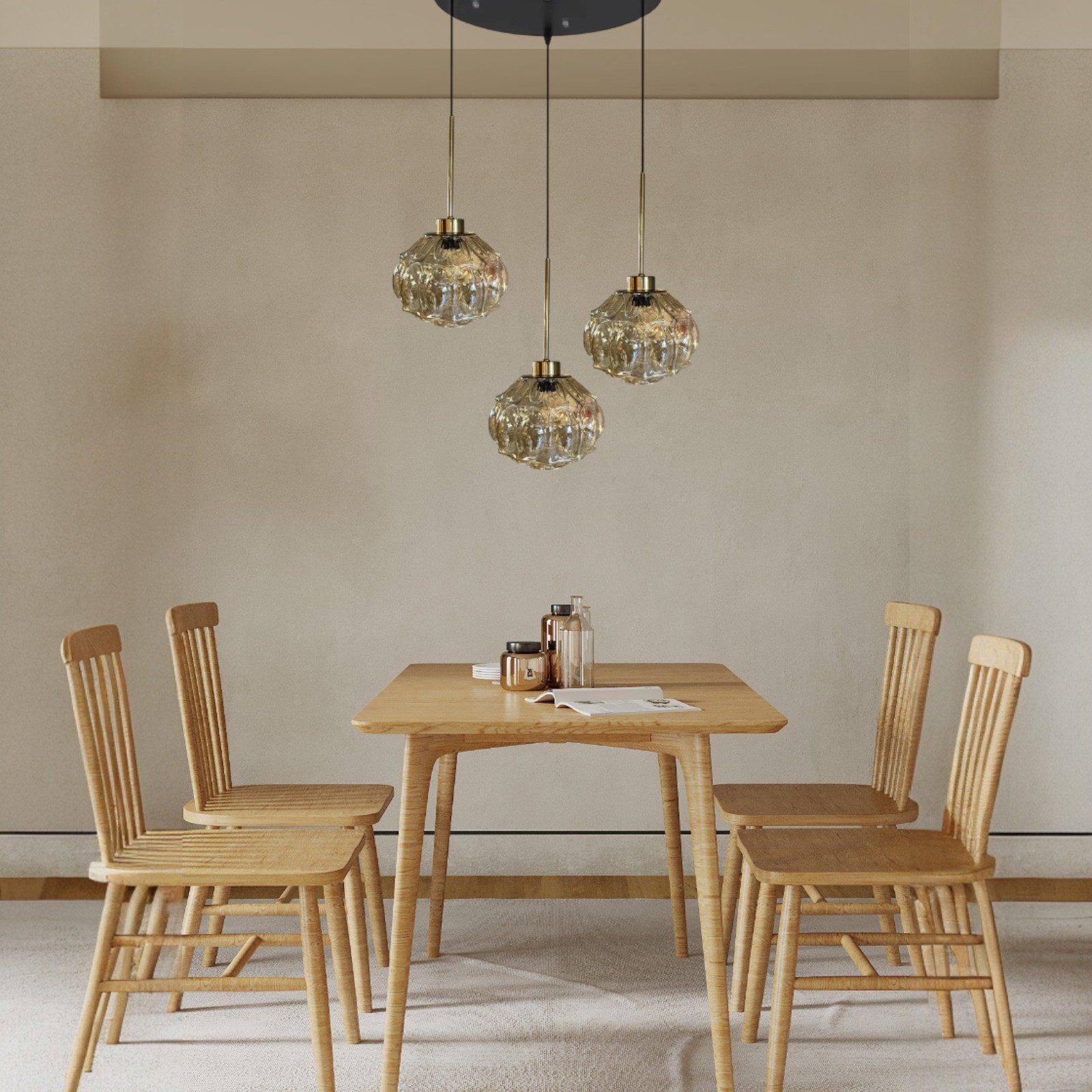 Bamyum Pendelleuchte Pendelleuchte Şila Dreifacher Kronleuchter Glas, Retro Hängelampe, ohne Leuchtmittel