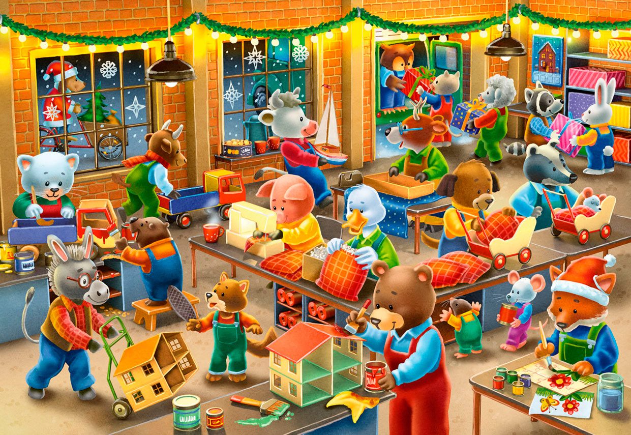 Ravensburger Puzzle 2x12, Weihnachtswerkstatt, 24 Puzzleteile, Made in Euro günstig online kaufen