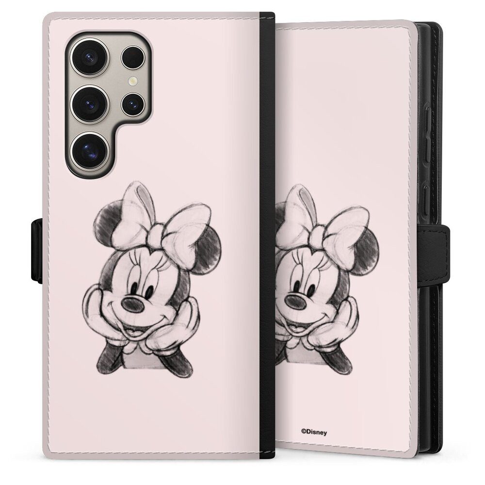 DeinDesign Handyhülle Minnie Mouse Offizielles Lizenzprodukt Disney Minnie Posing Sitting, Samsung Galaxy S24 Ultra Hülle Handy Flip Case Wallet Cover