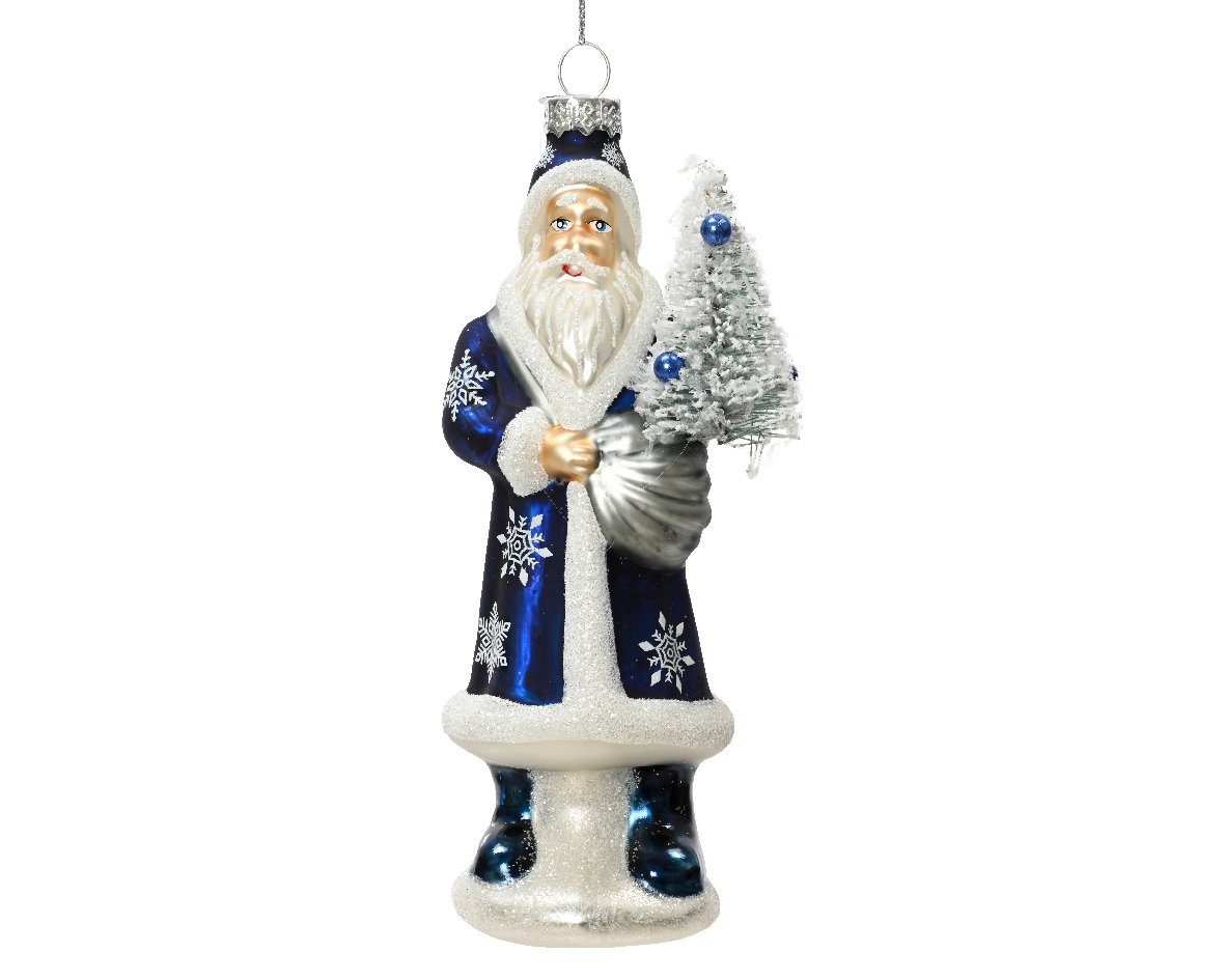 Decoris season decorations Christbaumschmuck, Christbaumschmuck Weihnachtsmann mit Tanne Glas 17cm hängend - Blau
