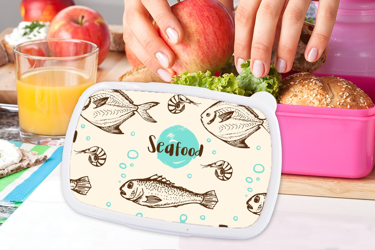 MuchoWow Lunchbox Lebensmittel - Mädchen, - Snackbox, Brotbox Brotdose Kunststoff für Kinder, rosa Erwachsene, (2-tlg), Muster Fisch, Kunststoff