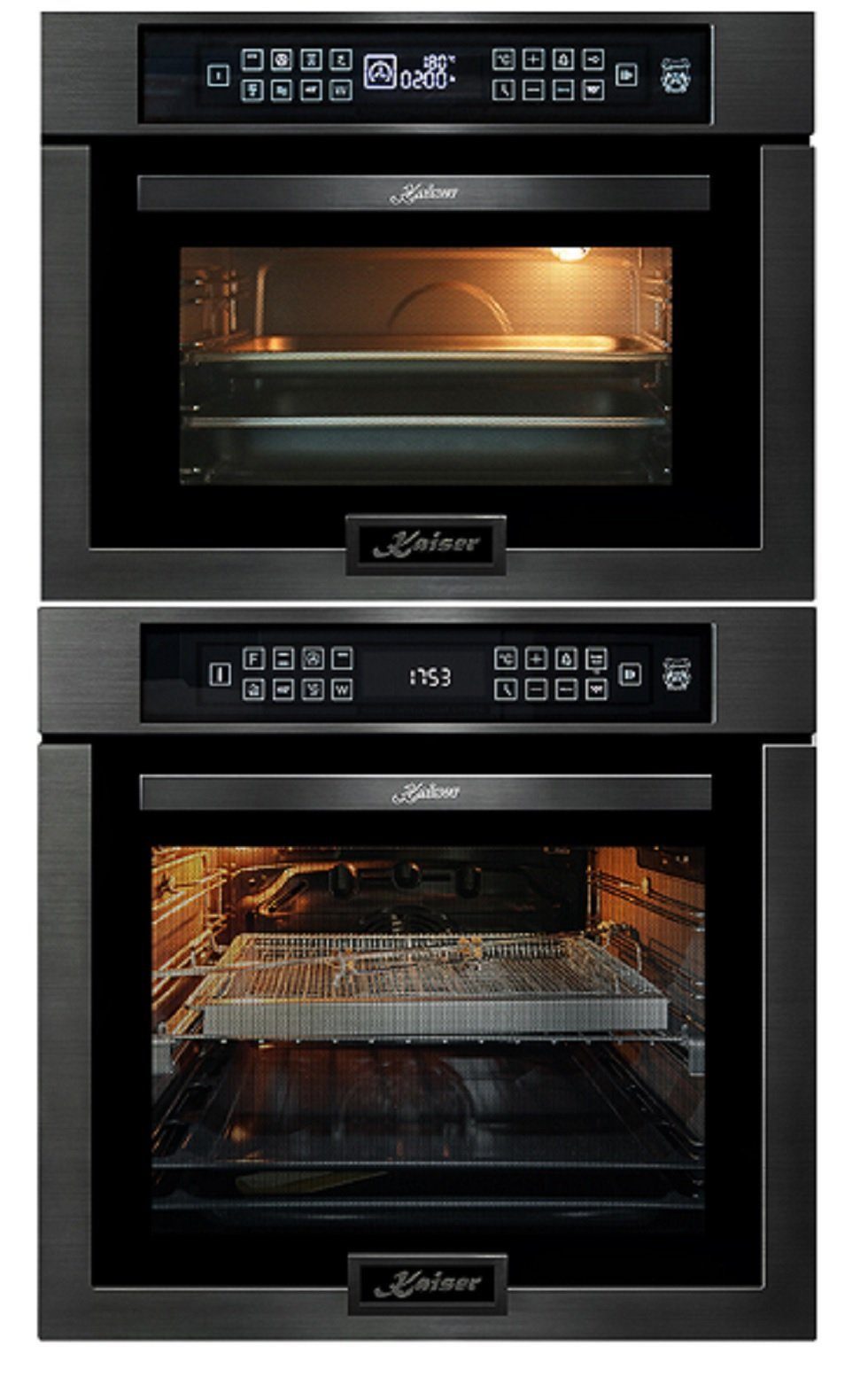 Kaiser Küchengeräte Backofen-Set Einbaubackofen,79L, 60 cm, 15 Fkt. +Mikrowellen-Backofen, 45 cm EH 6306 RS+EM 6307 RS, mit 1-fach-Teleskopauszug